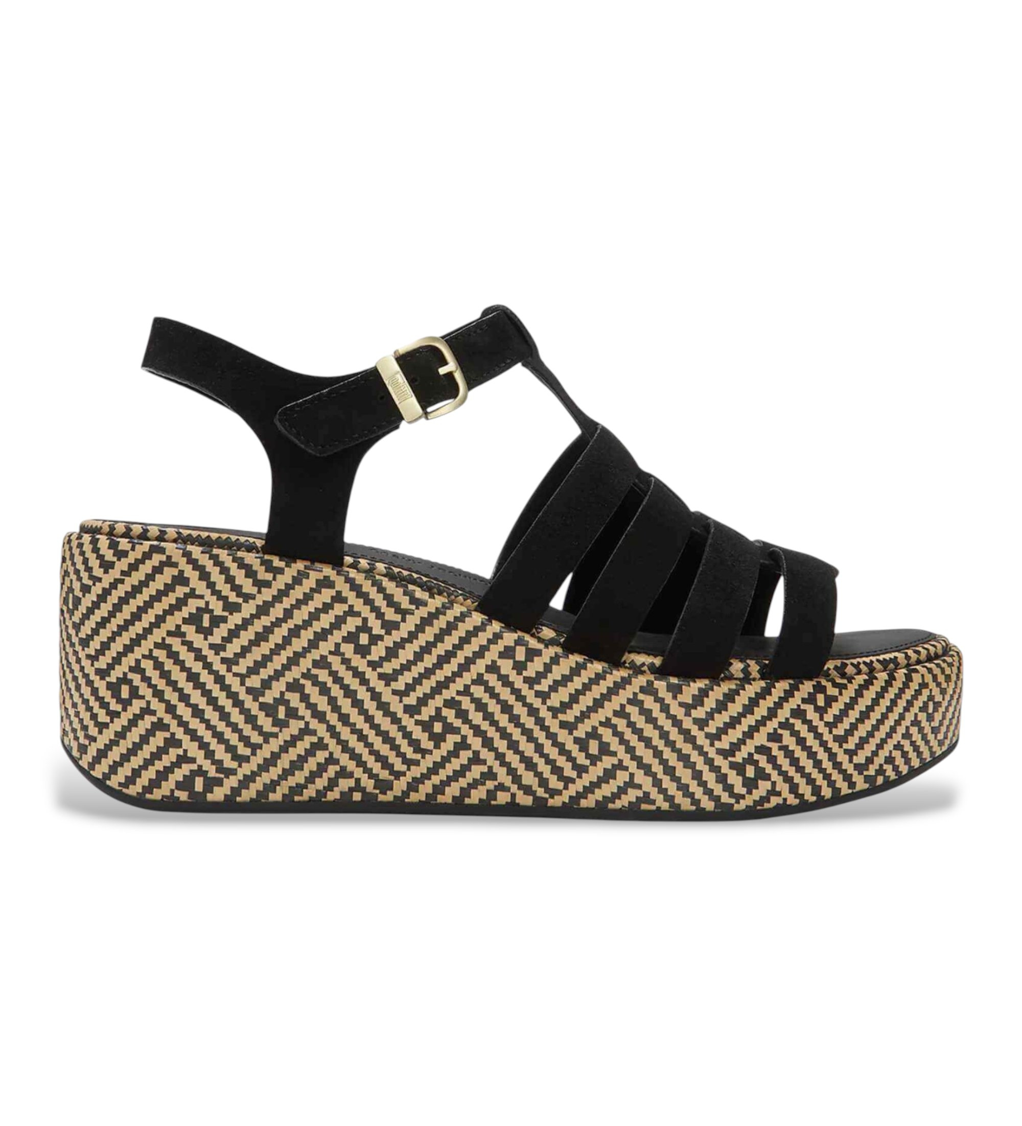 Fitflop für Damen. A5O-001 Fisherman Ledersandalen schwarz (36), 5 bis 8 cm, Wildleder, Schnalle, Lässig