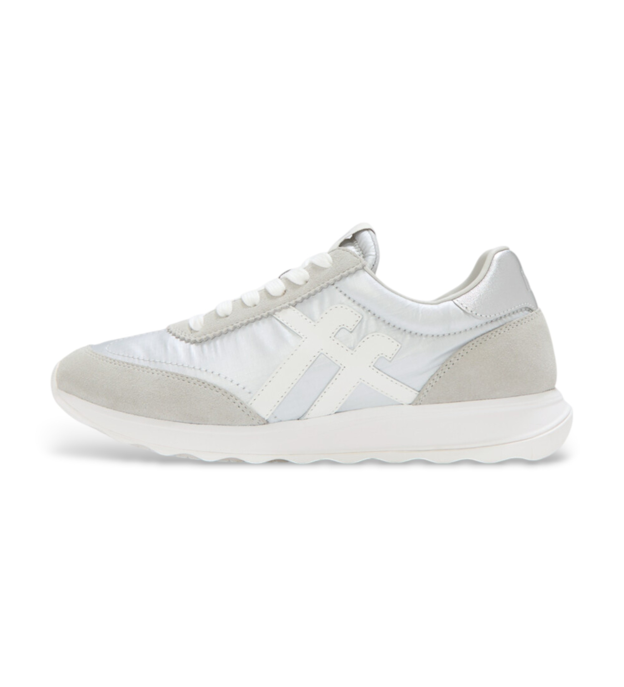 Fitflop für Damen. A5Q-E11 Retro Q FF Metallic-Lederturnschuhe weiß, silber (36), Wohnung, Schnürsenkel, Lässig