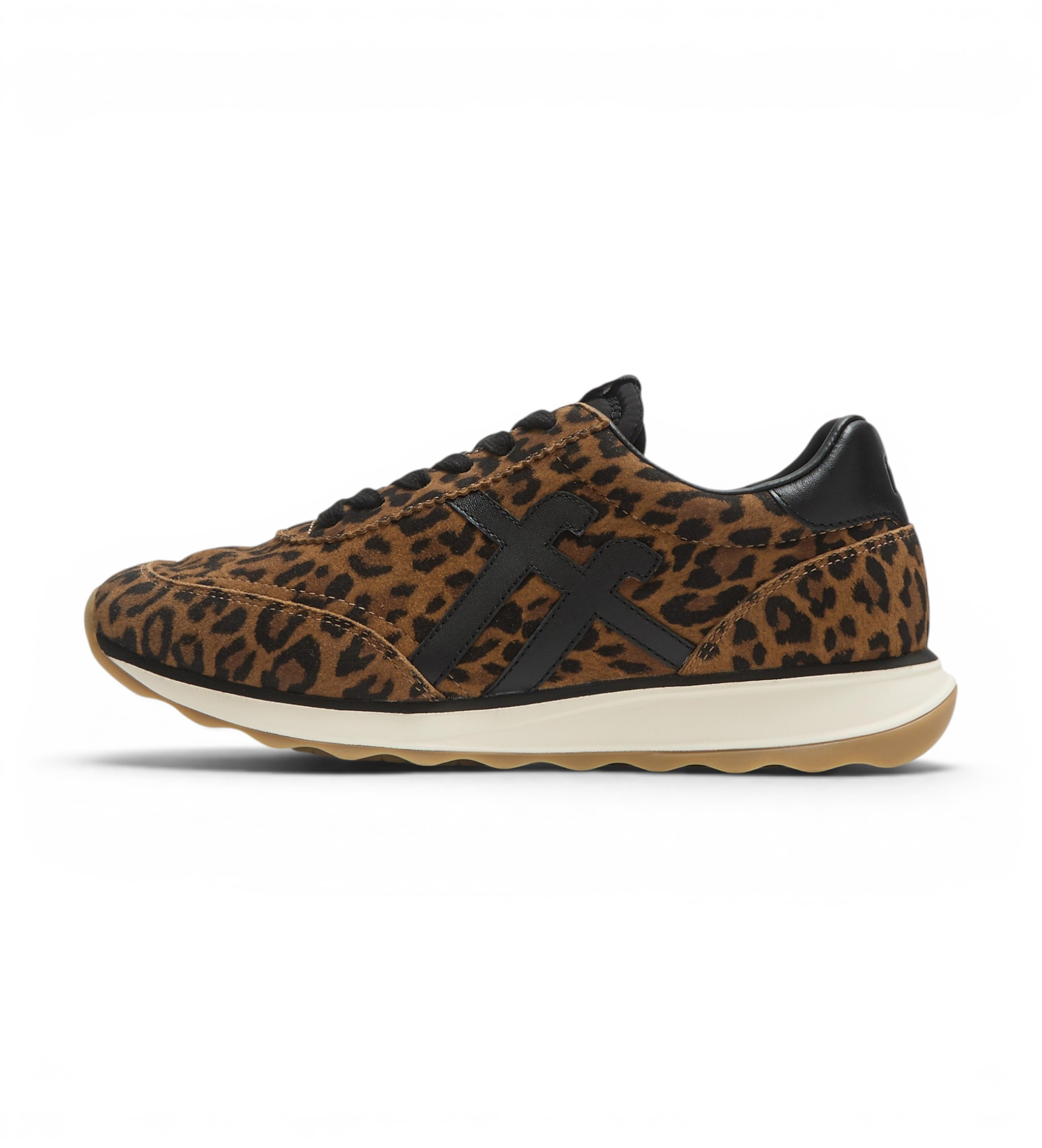 Fitflopvoor vrouwen. ADO-E76 Bruine leren sneakers Retro-Q (39), Leer, Plat, Veters, Casual, Dierenprint