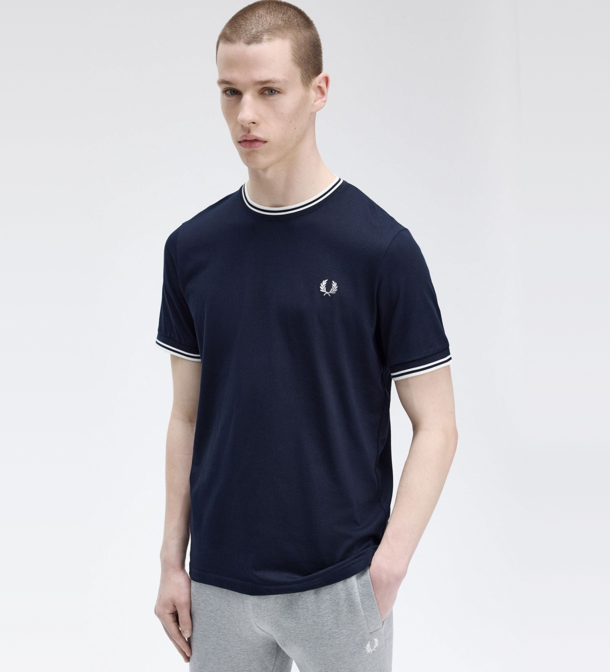 Fred Perry für Herren. M1588 Twin Tipped T-Shirt blau (XXL), Lässig, Baumwolle, Kurzarm
