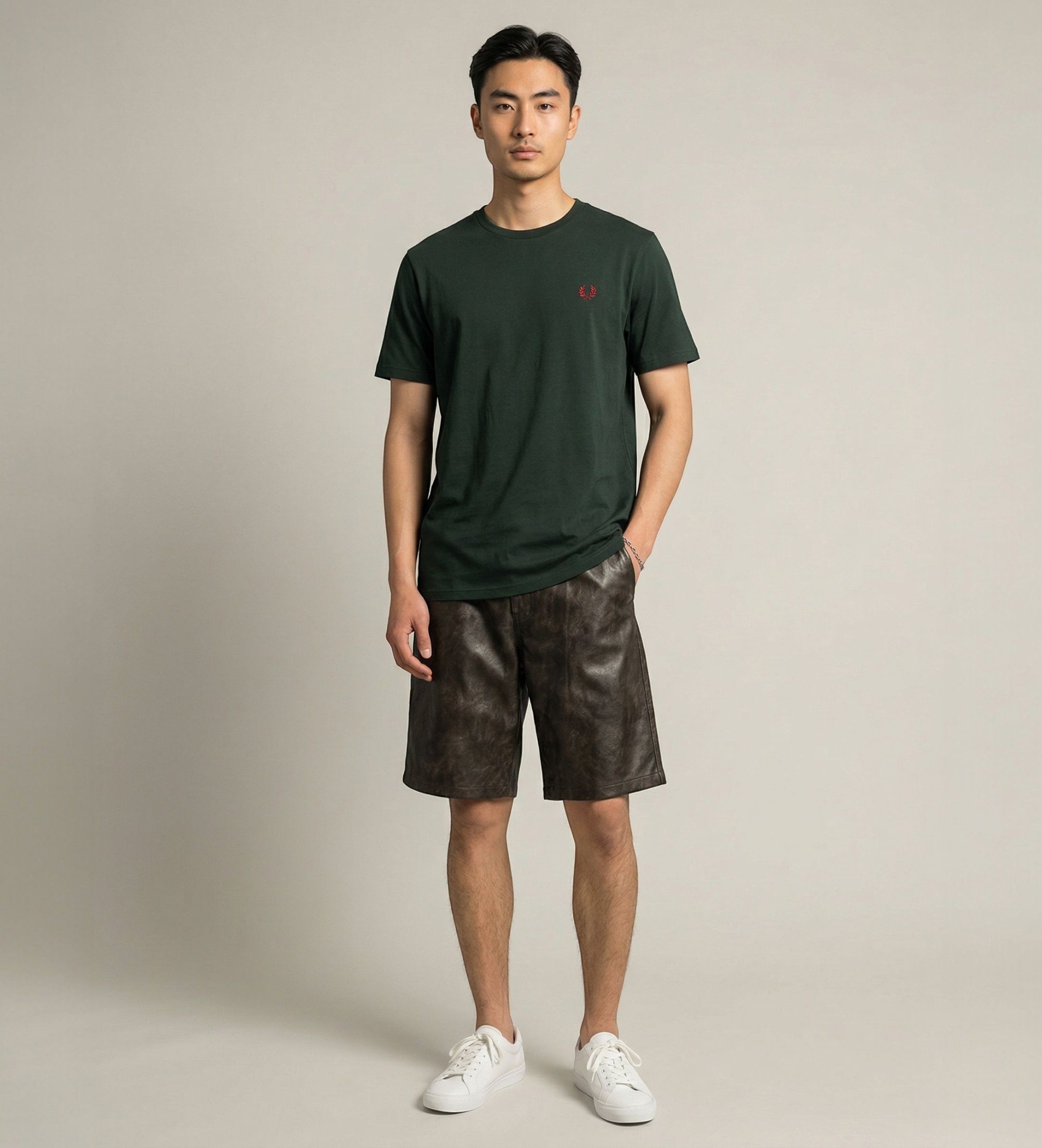 Fred Perry für Herren. M3519 Grünes Ringer-T-Shirt (S), Lässig, Baumwolle, Kurzarm