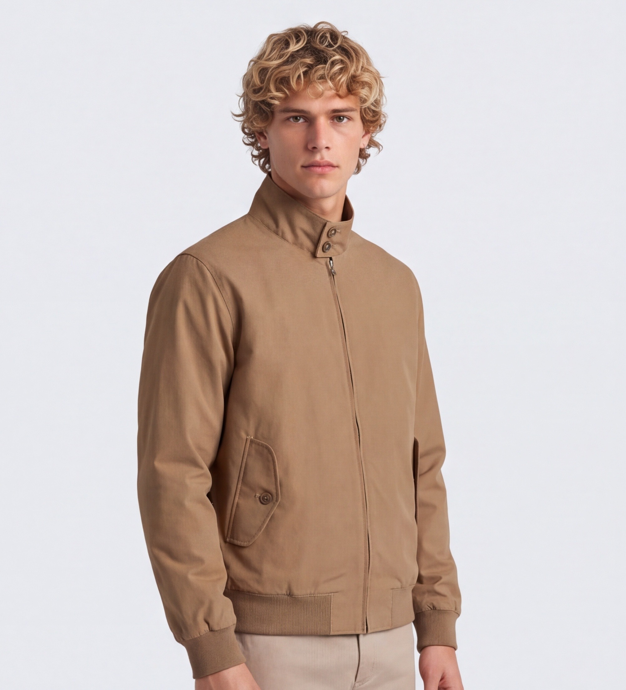 Fred Perryvoor mannen. J3341 Bruine Harrington-jas (S), Casual, Katoen