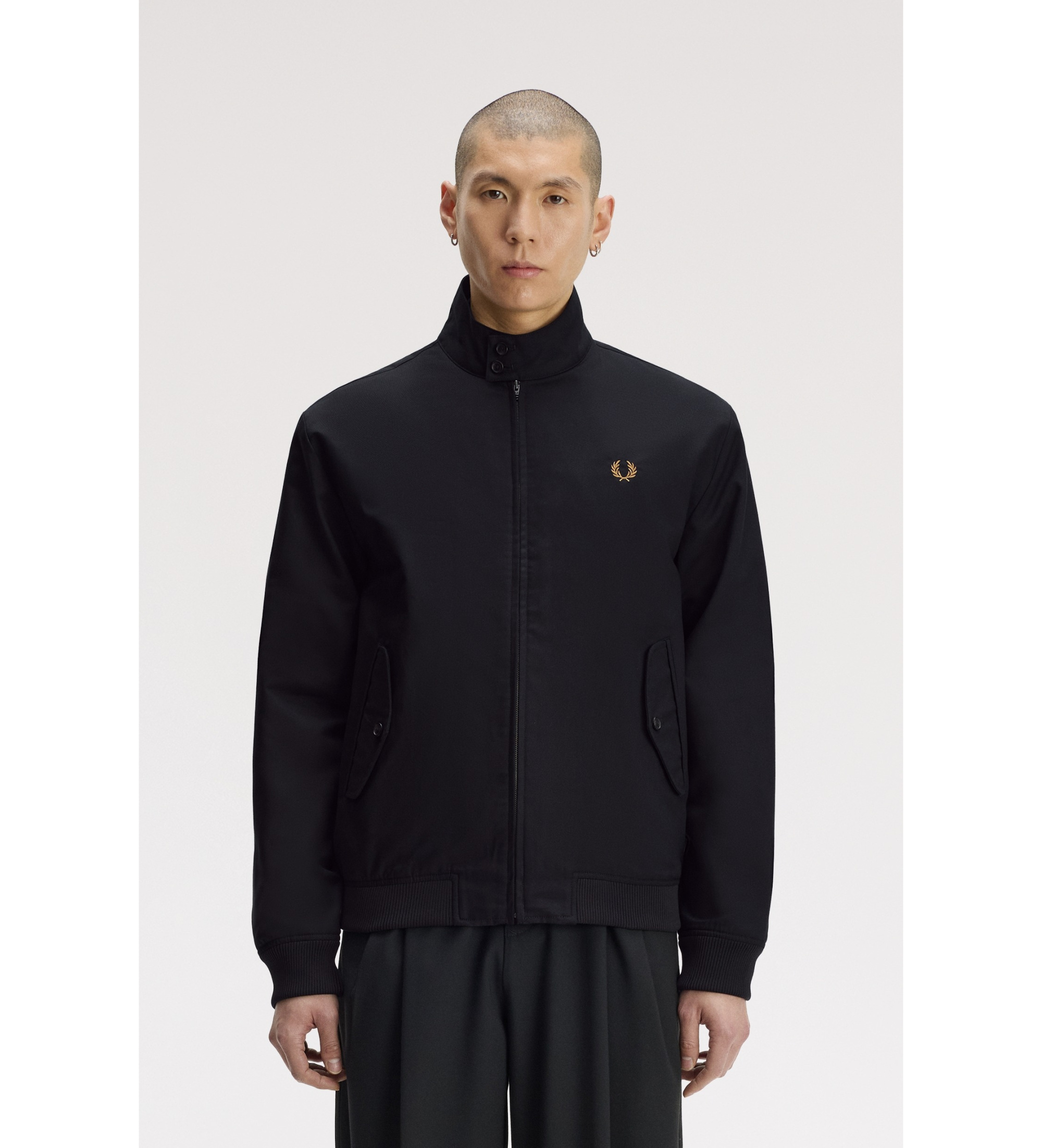 Fred Perry für Herren. J3331 Schwarze Harrington-Jacke (M), Lässig, Baumwolle