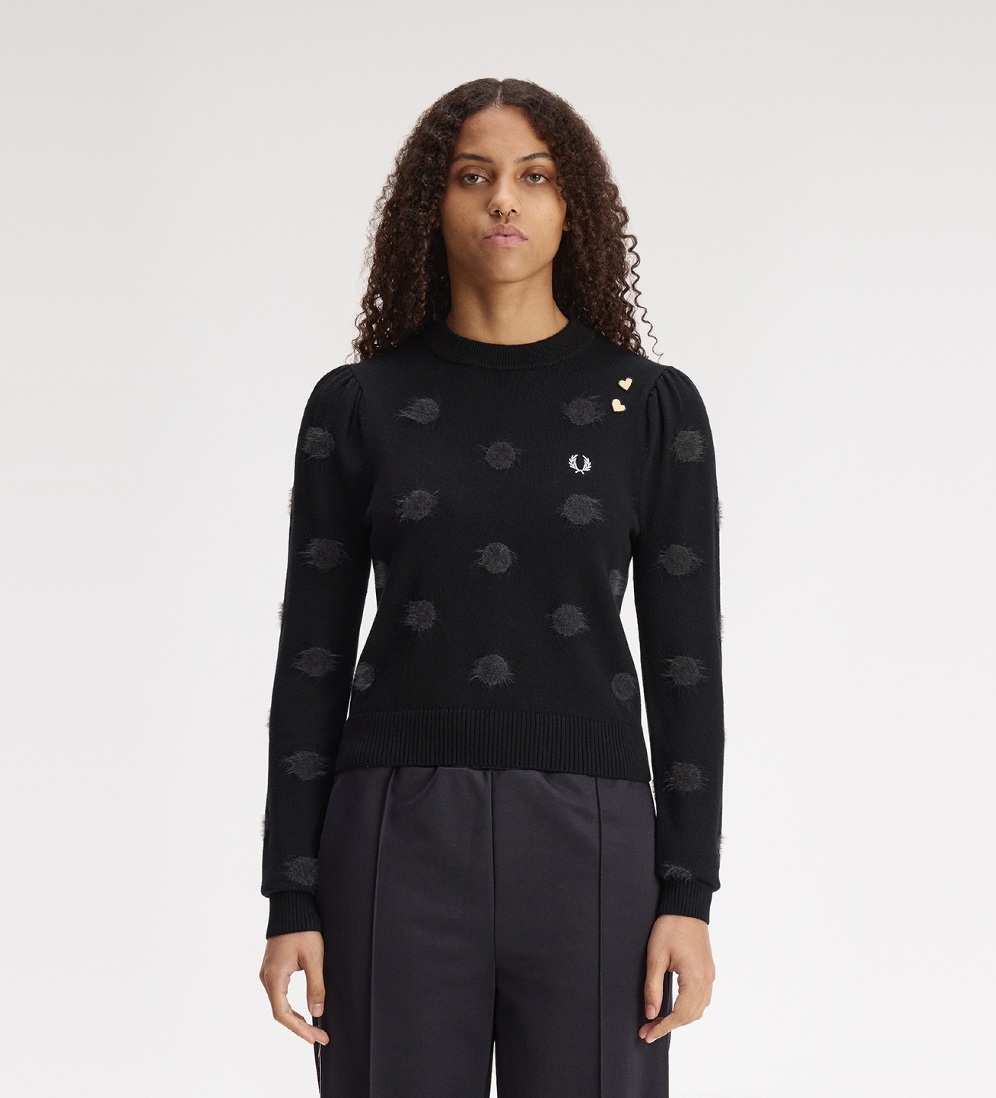 Fred Perry für Damen. SK3101 Schwarzer Jersey mit Polka Dots (34), Lässig, Wolle