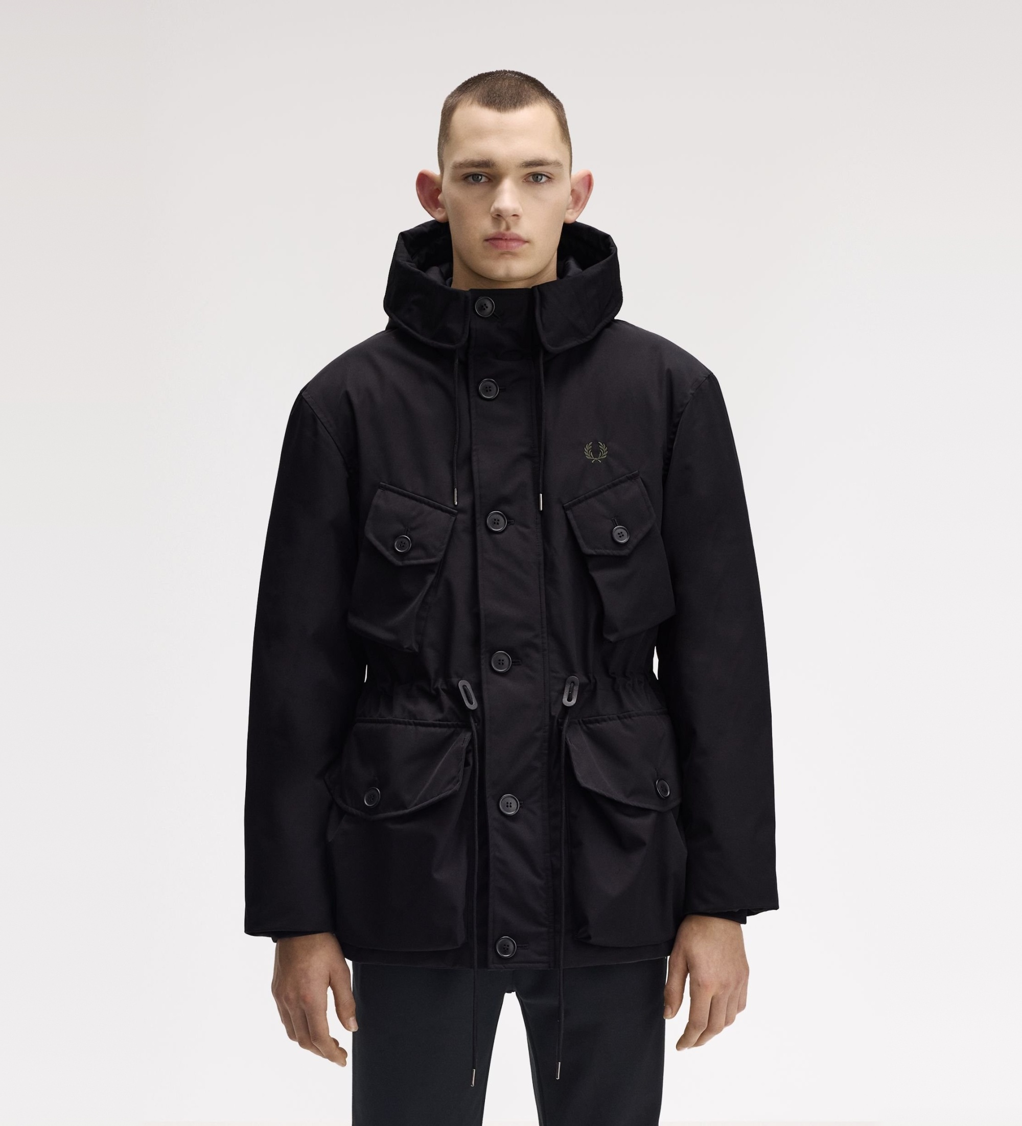 Fred Perry für Herren. J1315 Parka Partch Pocket schwarz (XL), Lässig, Recyceltes Polyester, Nachhaltig