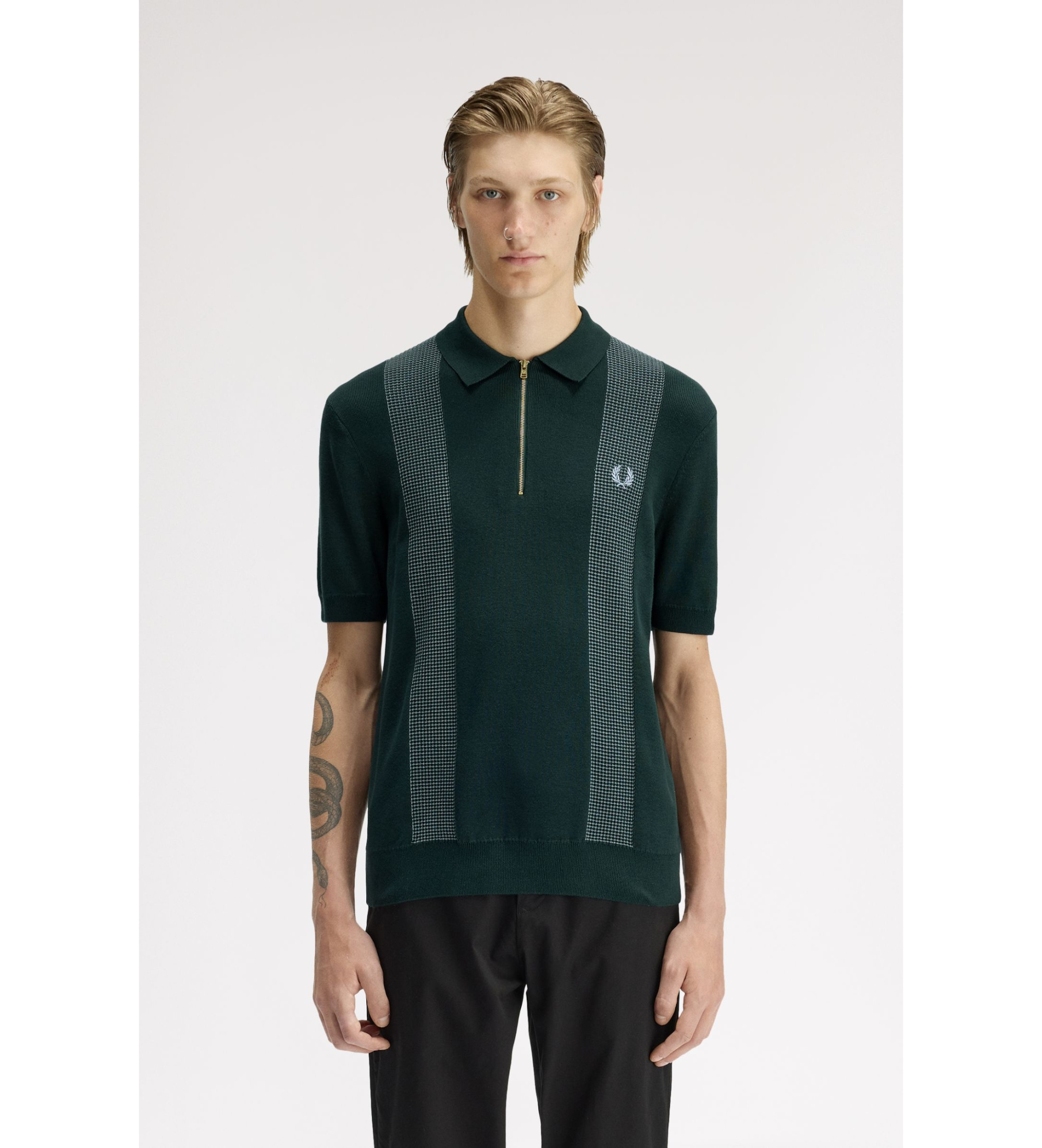 Fred Perry für Herren. K2310 Polo grünes Paneel (L), Lässig, Baumwolle, Kurzarm