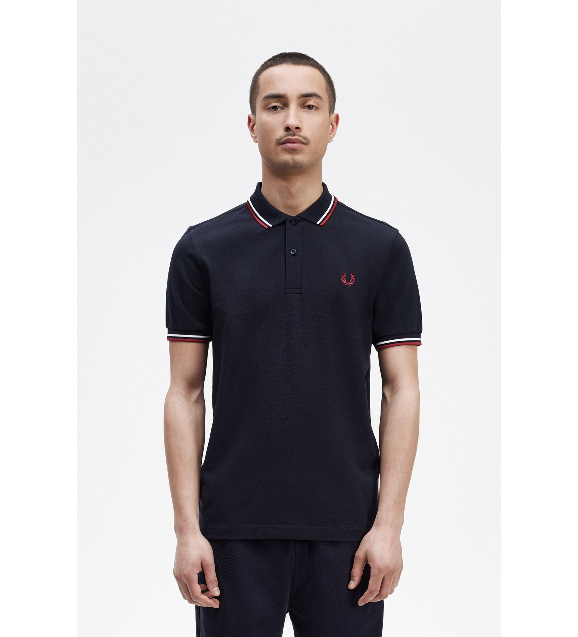 Fred Perryvoor mannen. M3600 Polo Twin Tipped marineblauw (S), Casual, Katoen, Korte mouwen
