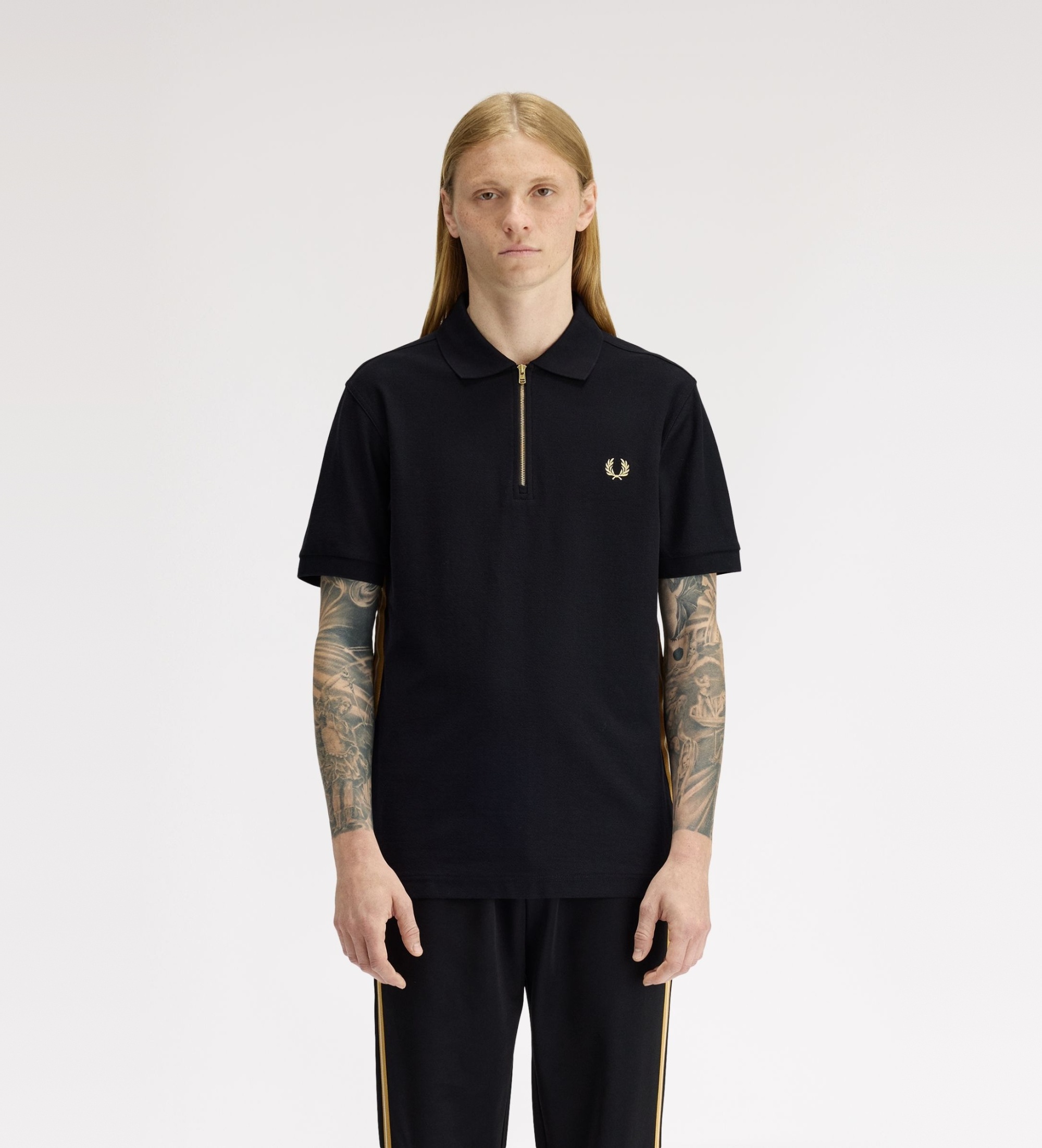Fred Perry für Herren. M2443 Gestreiftes Poloshirt schwarz (M), Lässig, Baumwolle, Kurzarm