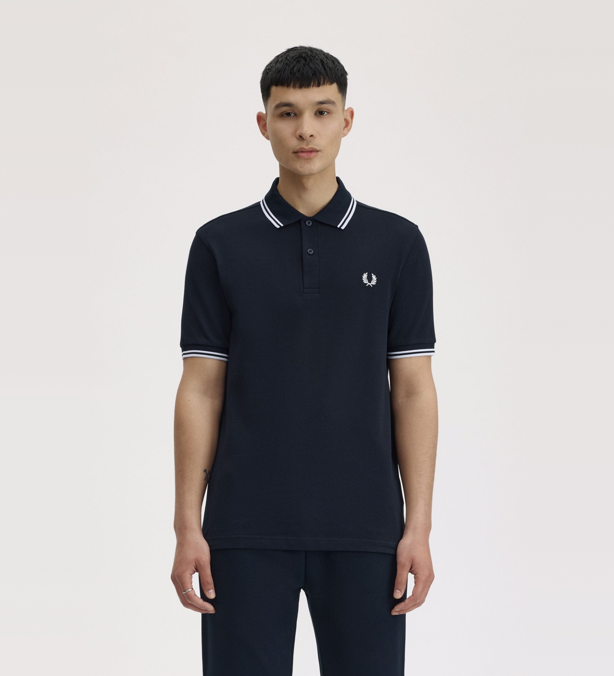 Fred Perry für Herren. M3600 Polo Twin Tipped navy (M), Lässig, Baumwolle, Kurzarm, Marine