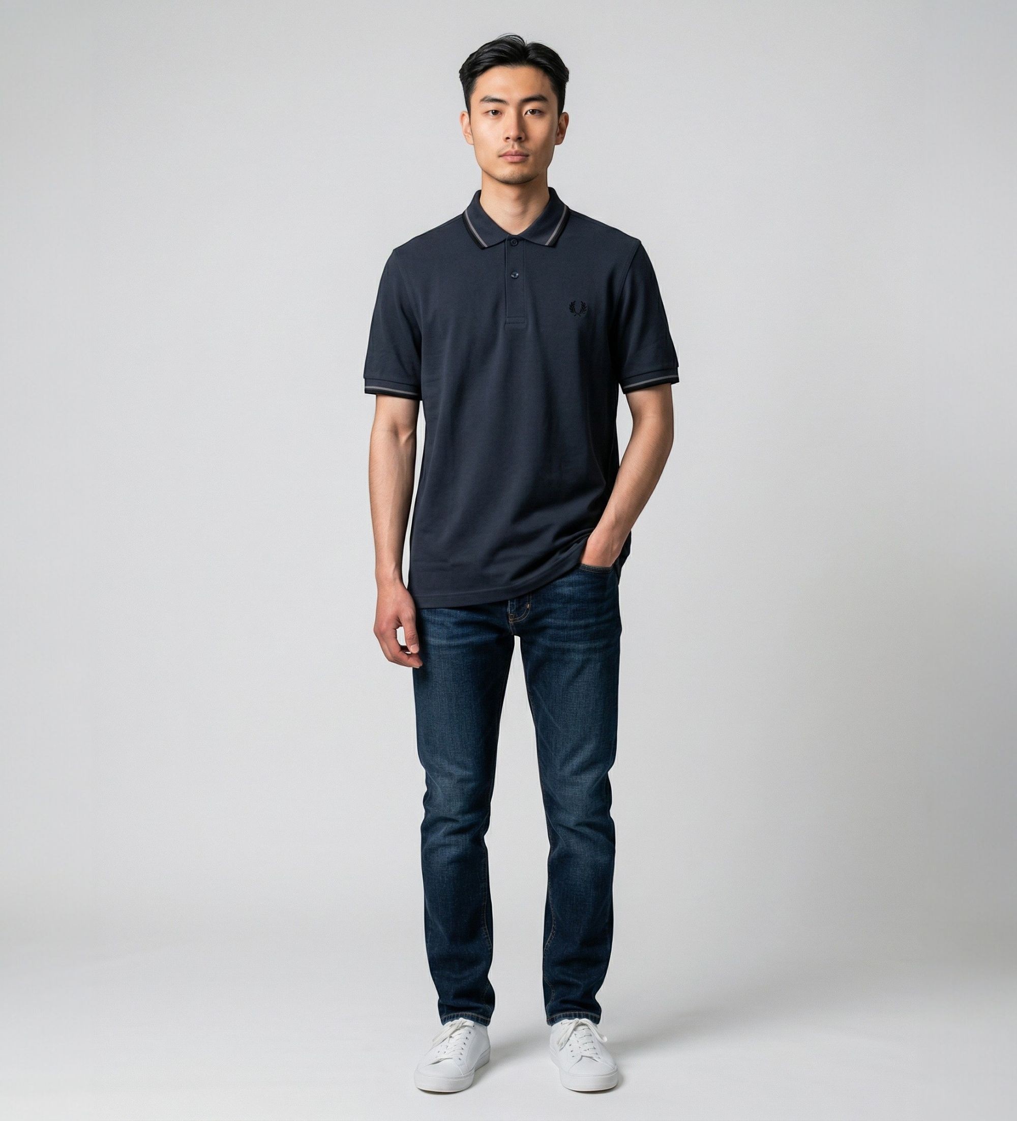 Fred Perry für Herren. M3600 Polo Twin Tipped navy (S), Lässig, Baumwolle, Kurzarm, Marine