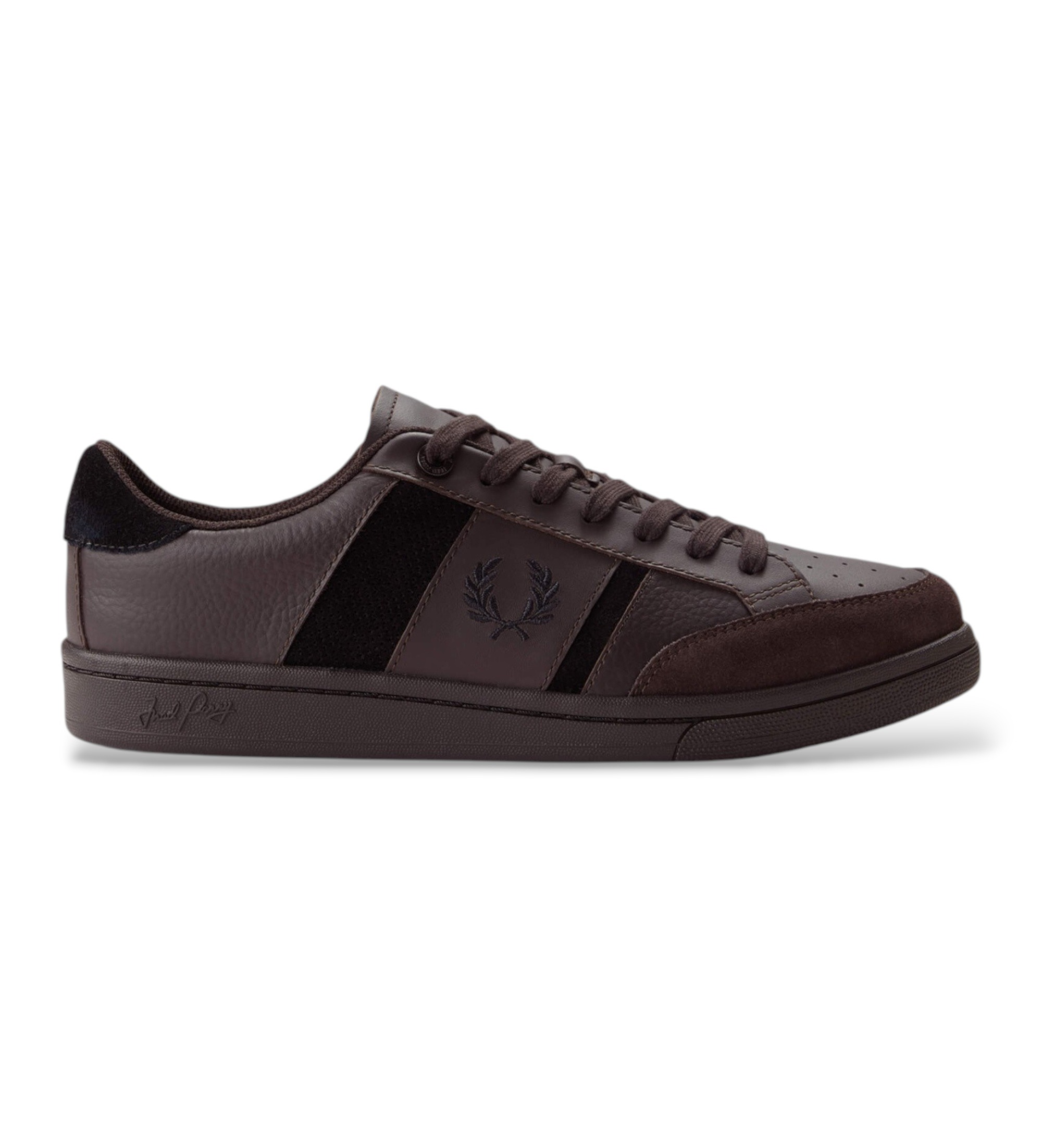 Fred Perry für Herren. B2310-33C Sneaker aus Leder und Veloursleder B725 dunkelbraun (43), Wohnung, Schnürsenkel, Lässig