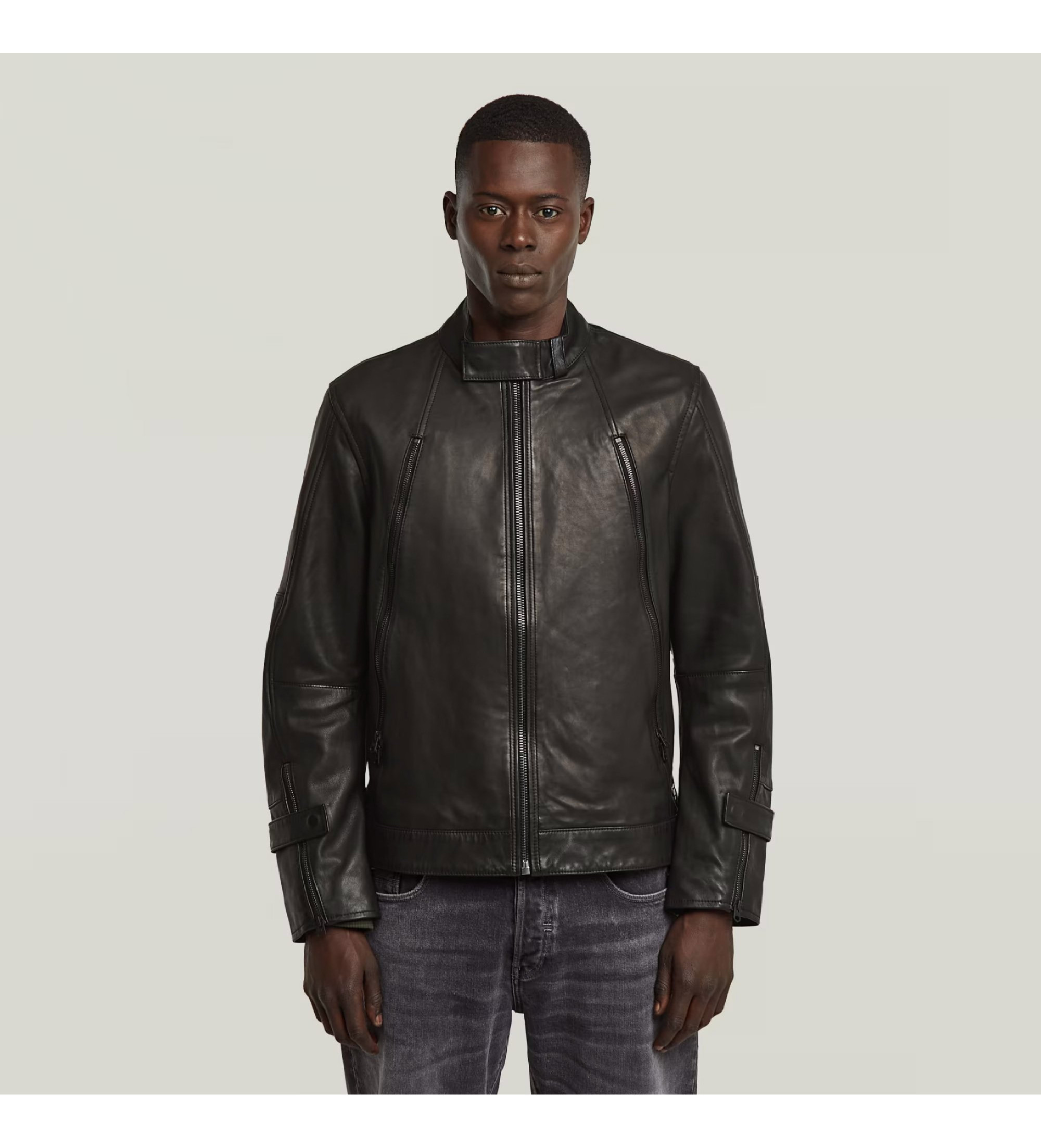 G-Star für Herren. D27137-B508-6484 Schwarze Bikerjacke aus Leder (S), Lässig