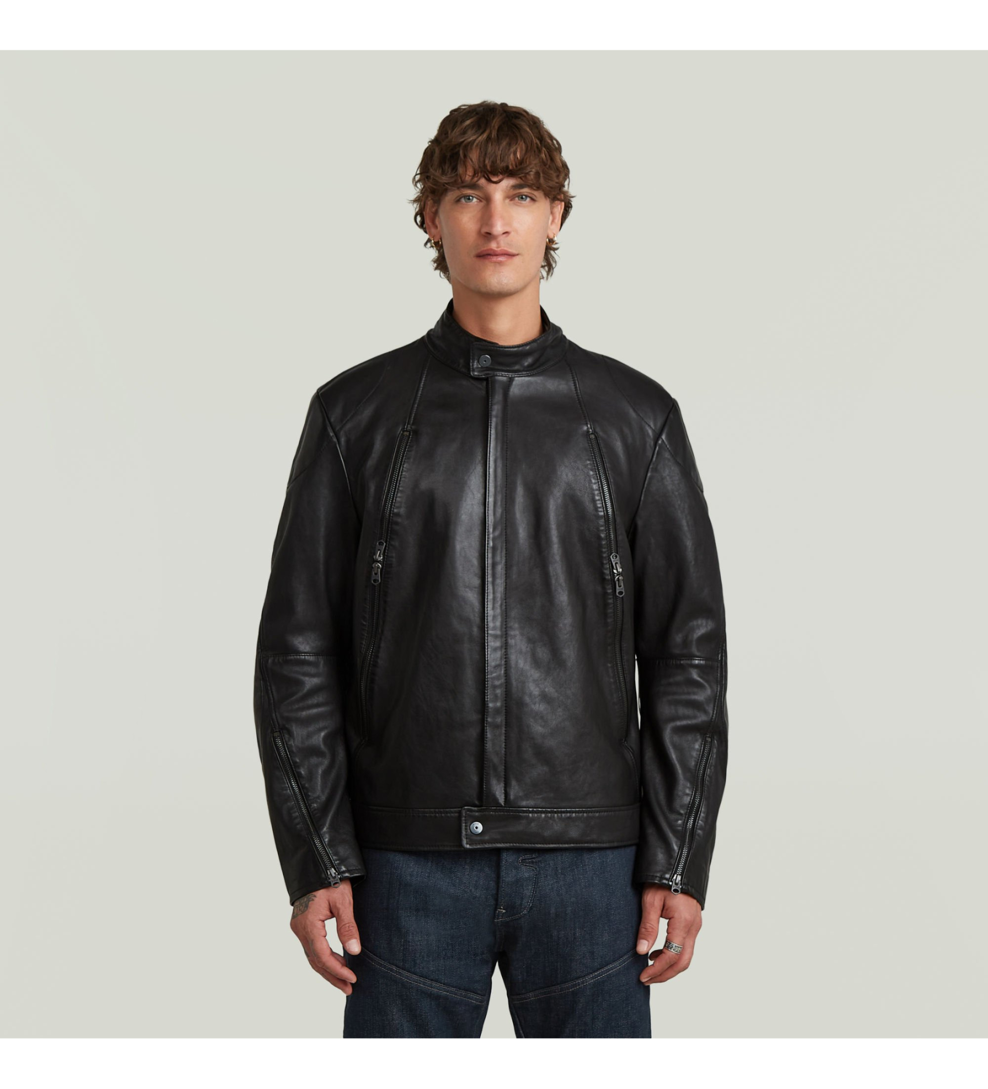 G-Star für Herren. D28324-B508-6484 Schwarze Bikerjacke aus Leder (M), Lässig