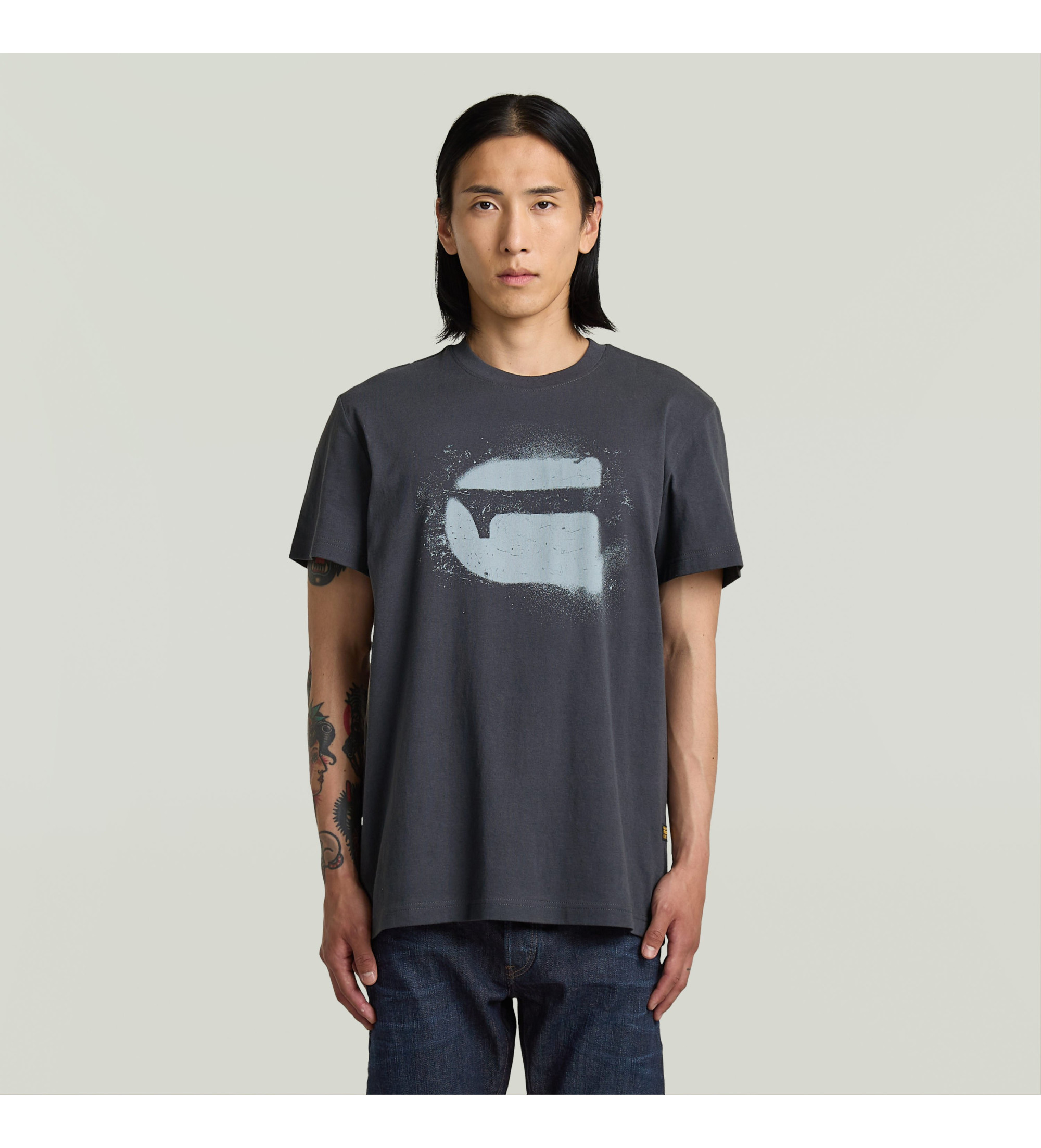 G-Star für Herren. D26833-D101-H392 T-shirt Spray g logo r t blau (L), Lässig, Polyester, Kurzarm