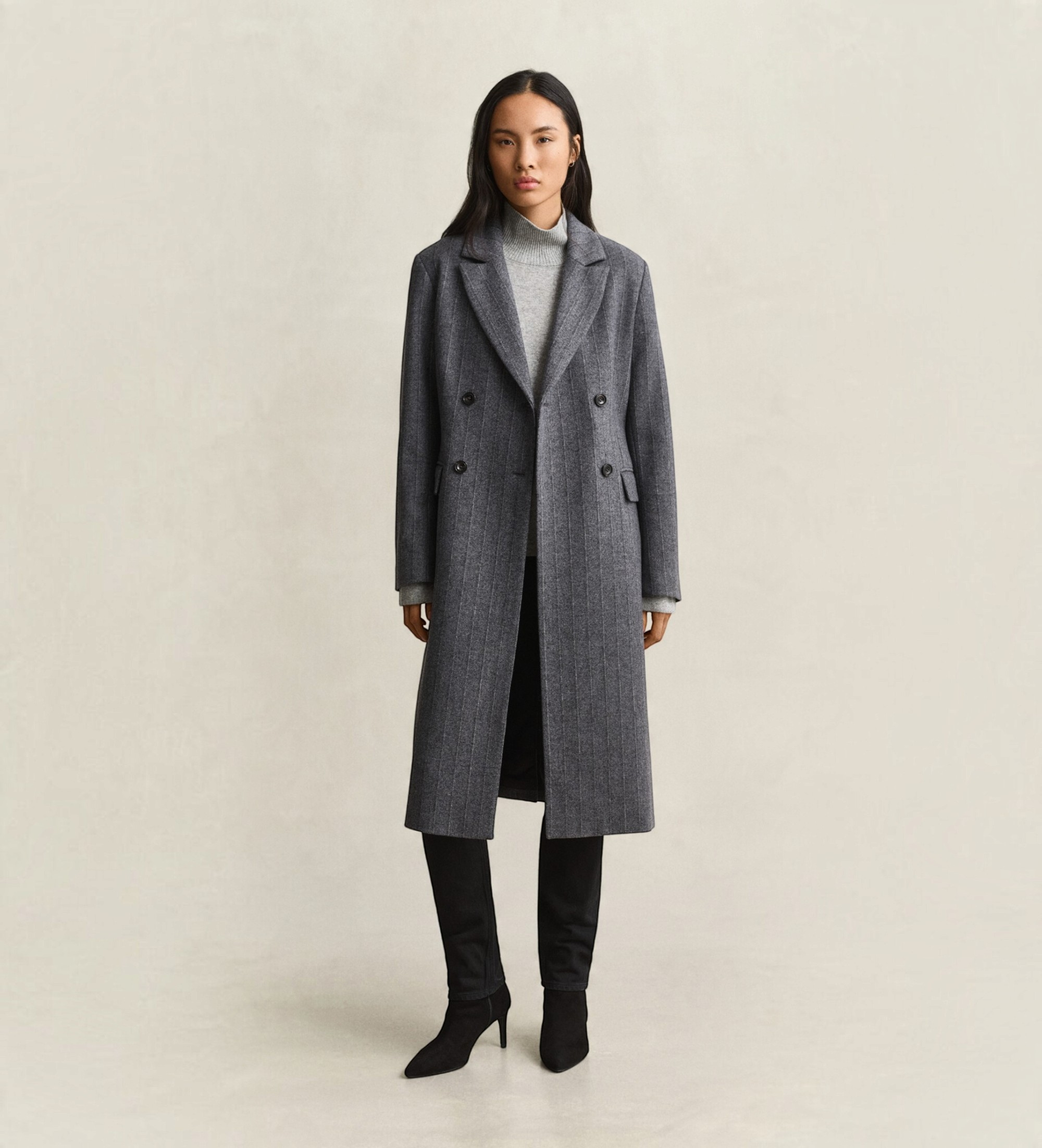 Gantvoor vrouwen. 4751183 Jas van gestreepte wolmix in grijs (L), Casual, Klassiek, Polyester