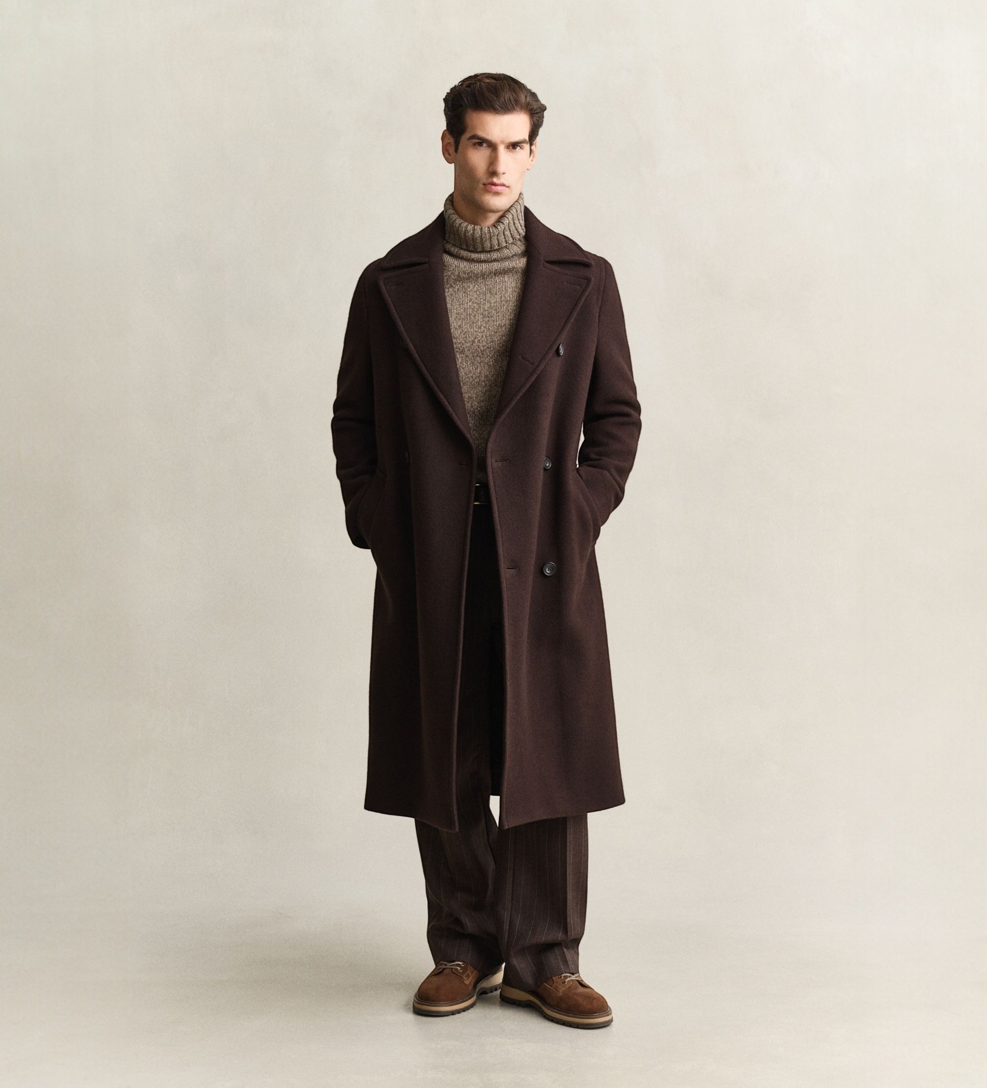 Gant für Herren. 7006678 Brauner Uniform-Mantel mit Gürtel (L), Wolle, Klassisch