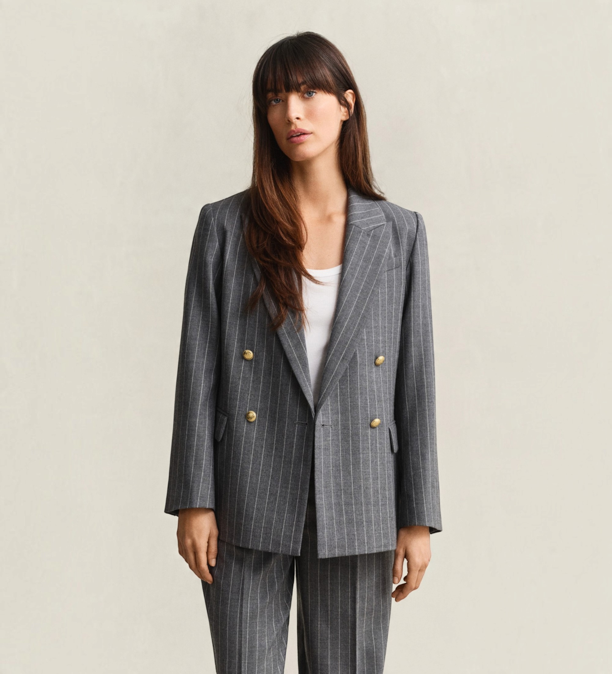 Gantvoor vrouwen. 4770363 Club blazer met krijtstreep (40), Casual, Grijs, Wol, Klassiek