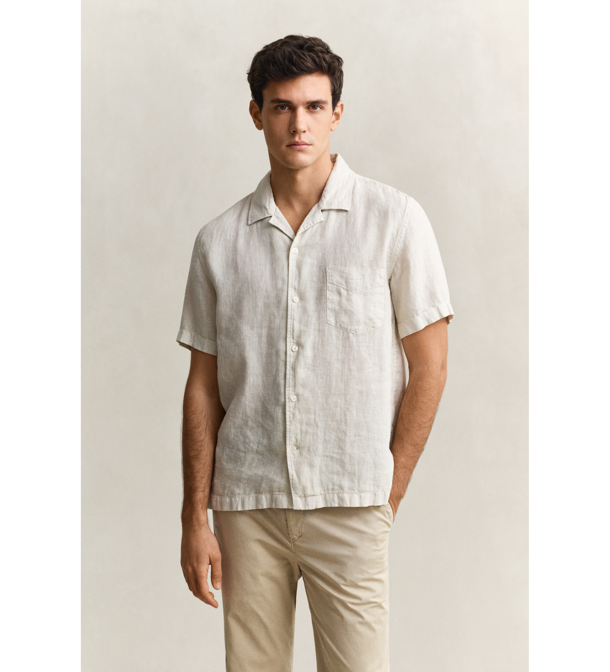 Gant für Herren. 3261120 Beigefarbenes kurzärmeliges Leinenhemd (XXL), Lässig, Kurzarm