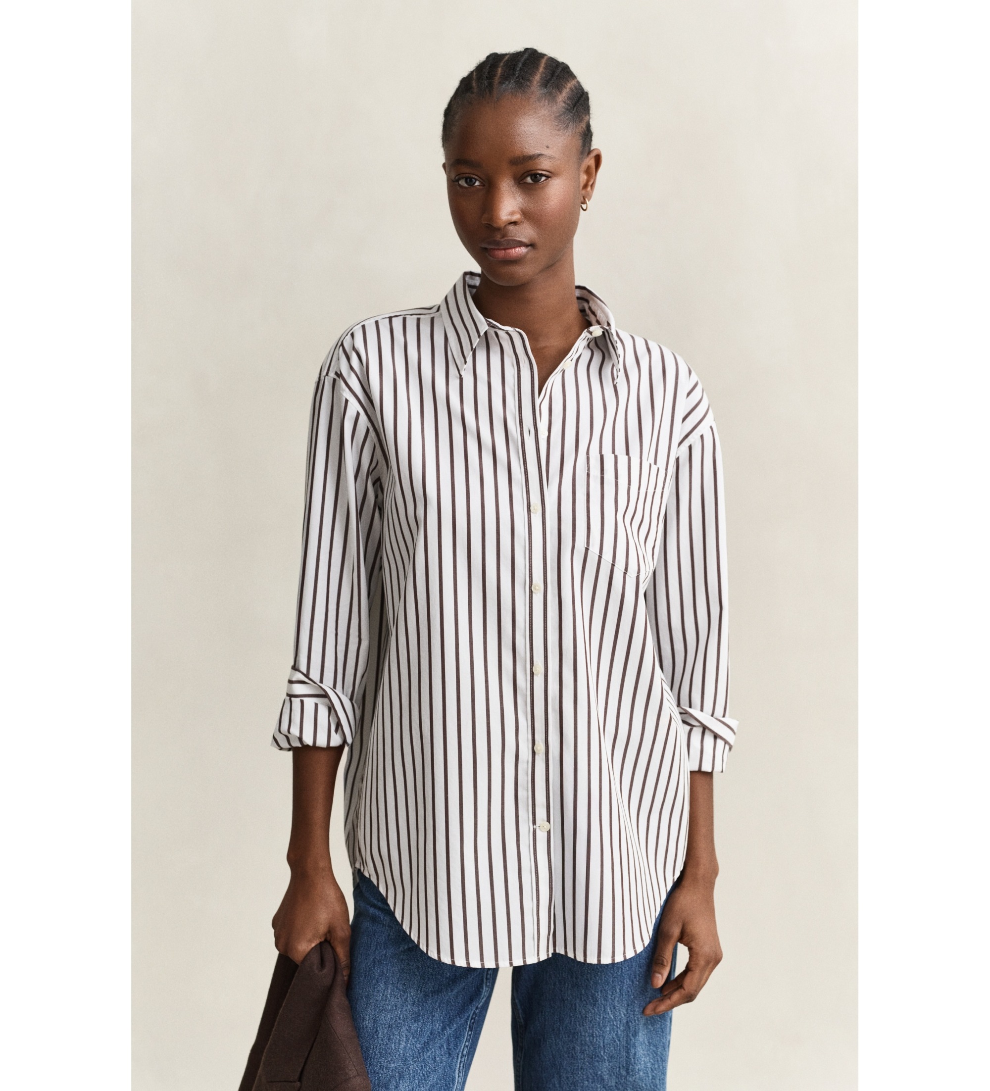 Gant für Damen. 4300239 Klassisches Popeline-Hemd mit Streifen Relaxed Fit weiß (46), Lässig, Baumwolle, Langarm