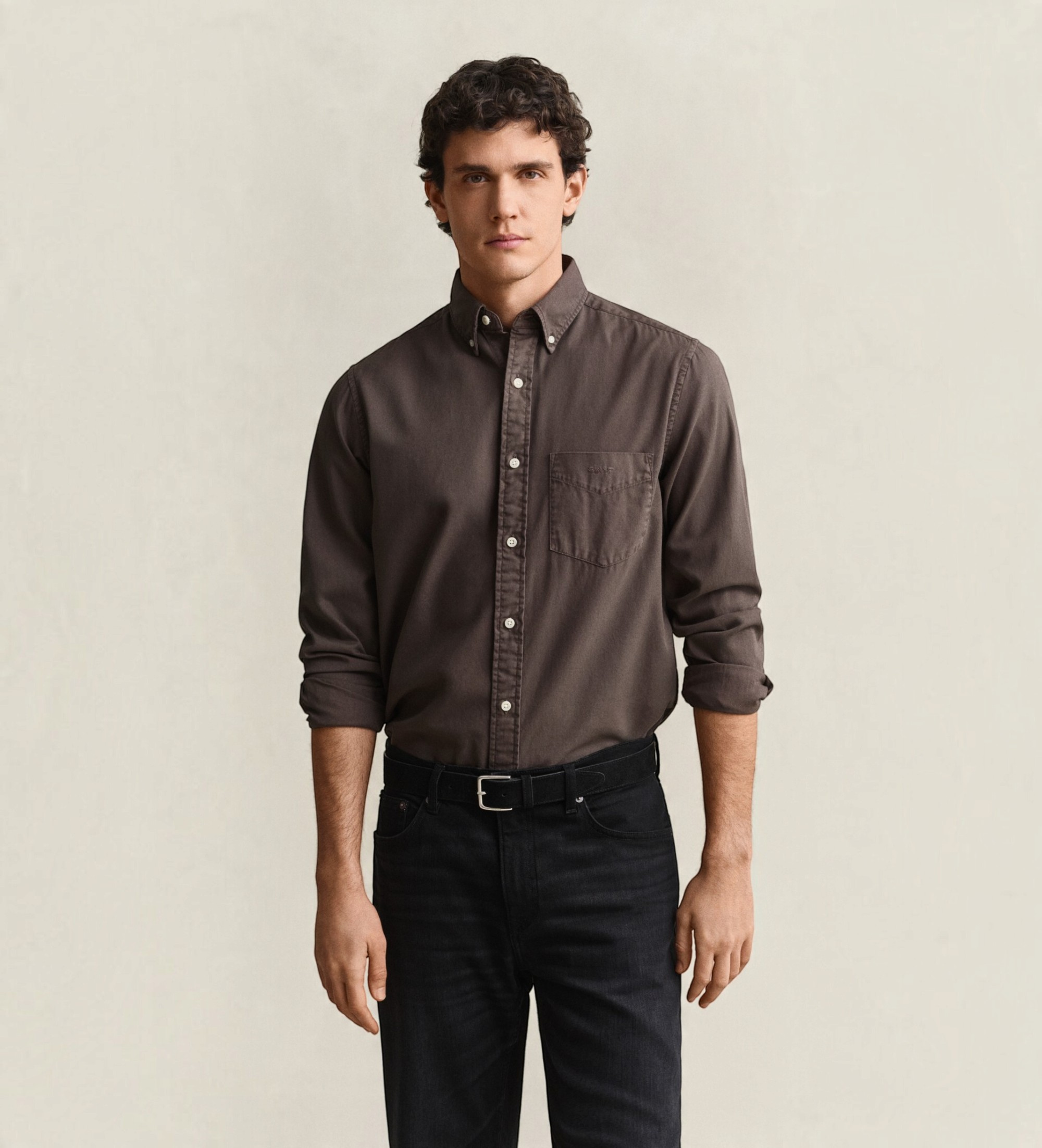Gantvoor mannen. 3250203 Bruin keperstoffen overhemd (XL), Casual, Katoen, Lange mouwen