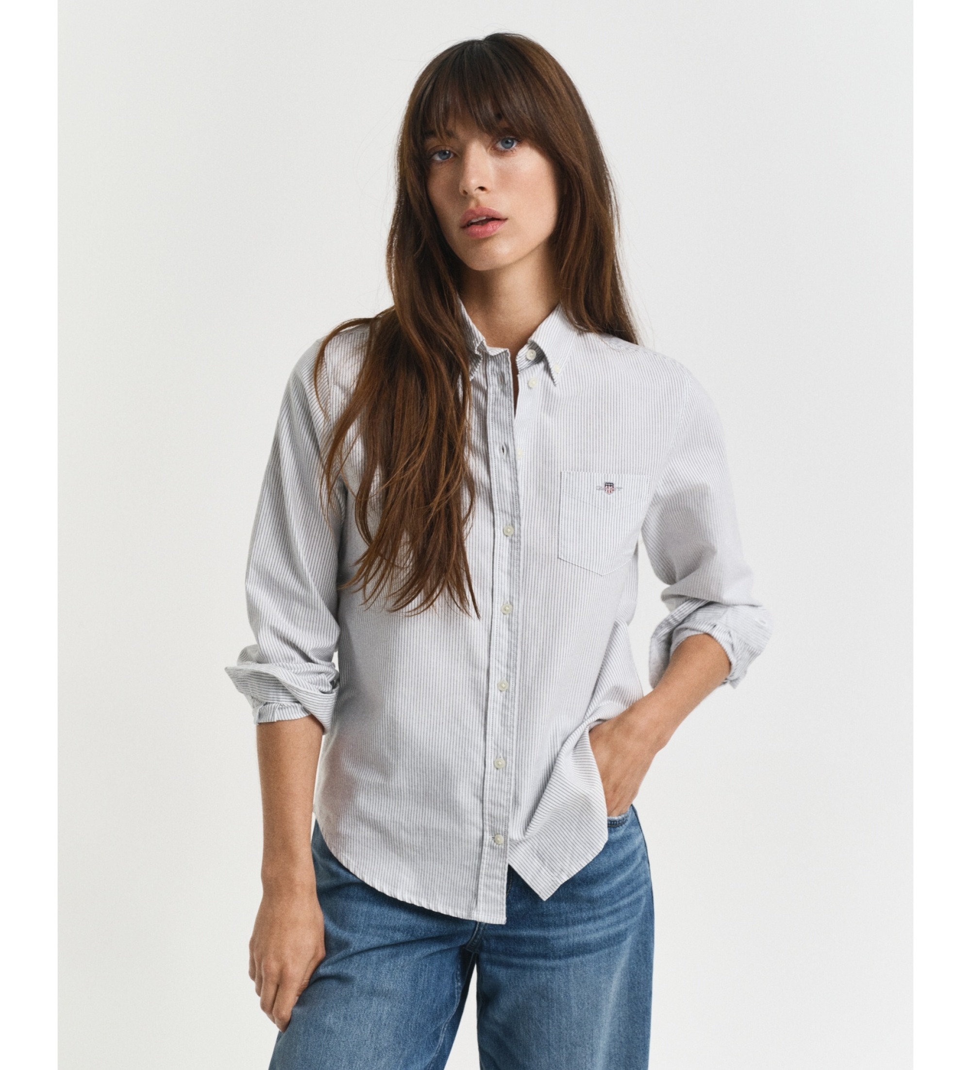 Gant für Damen. 4300502 Blau gestreiftes Oxfordhemd (36), Lässig, Baumwolle, Langarm