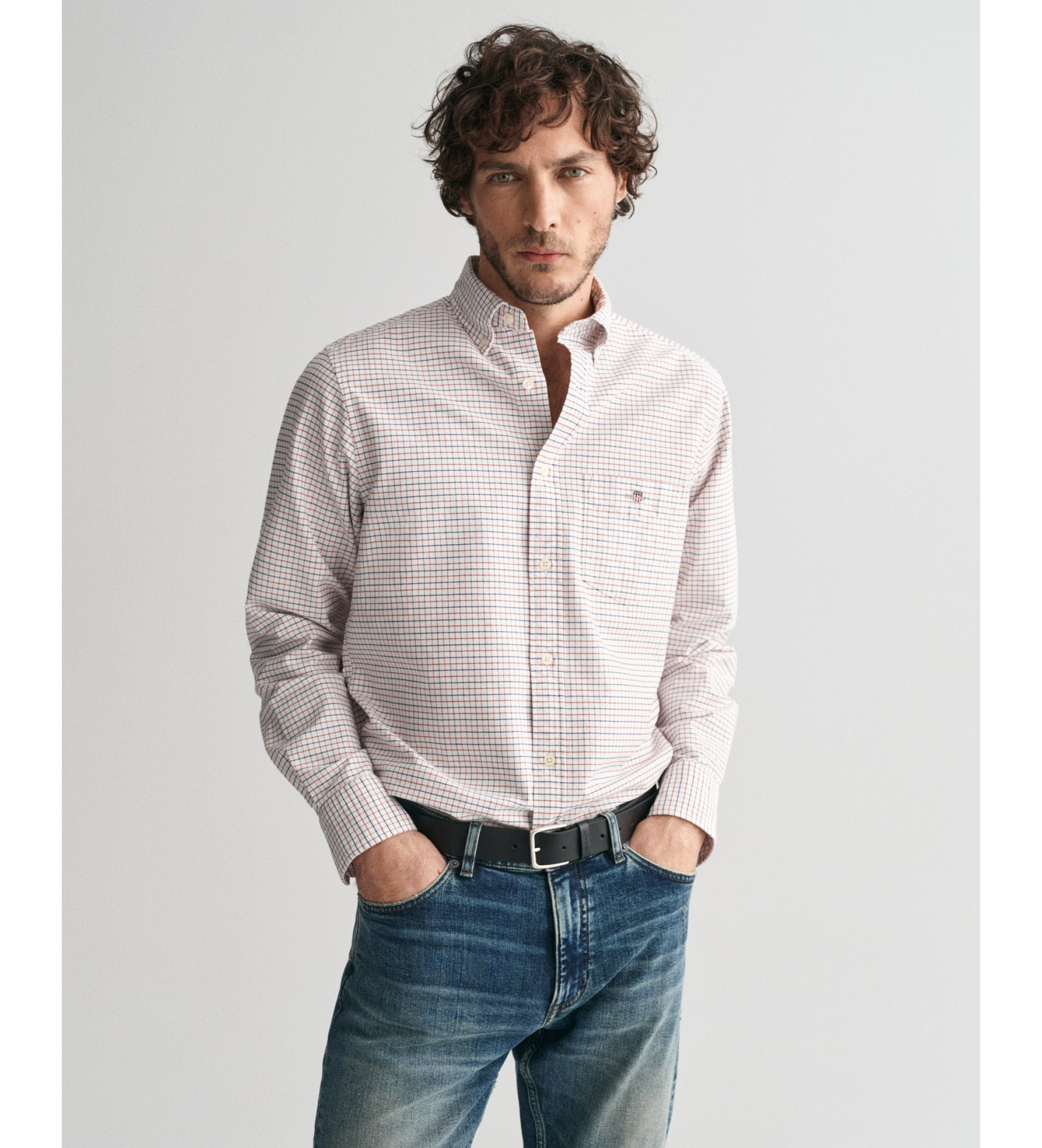 Gant für Herren. 3240255 Tattersall Classic Regular Fit Kariertes Oxford-Hemd weiß (M), Lässig, Langarm, Bio-Baumwolle, Nachhaltig