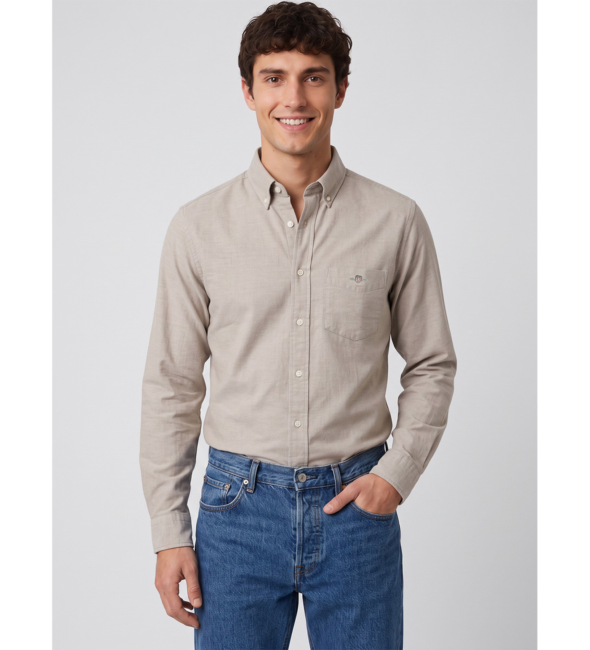 Gant für Herren. 3000200 Klassisches Oxford-Hemd Regular Fit taupe (M), Lässig, Grau, Baumwolle, Langarm