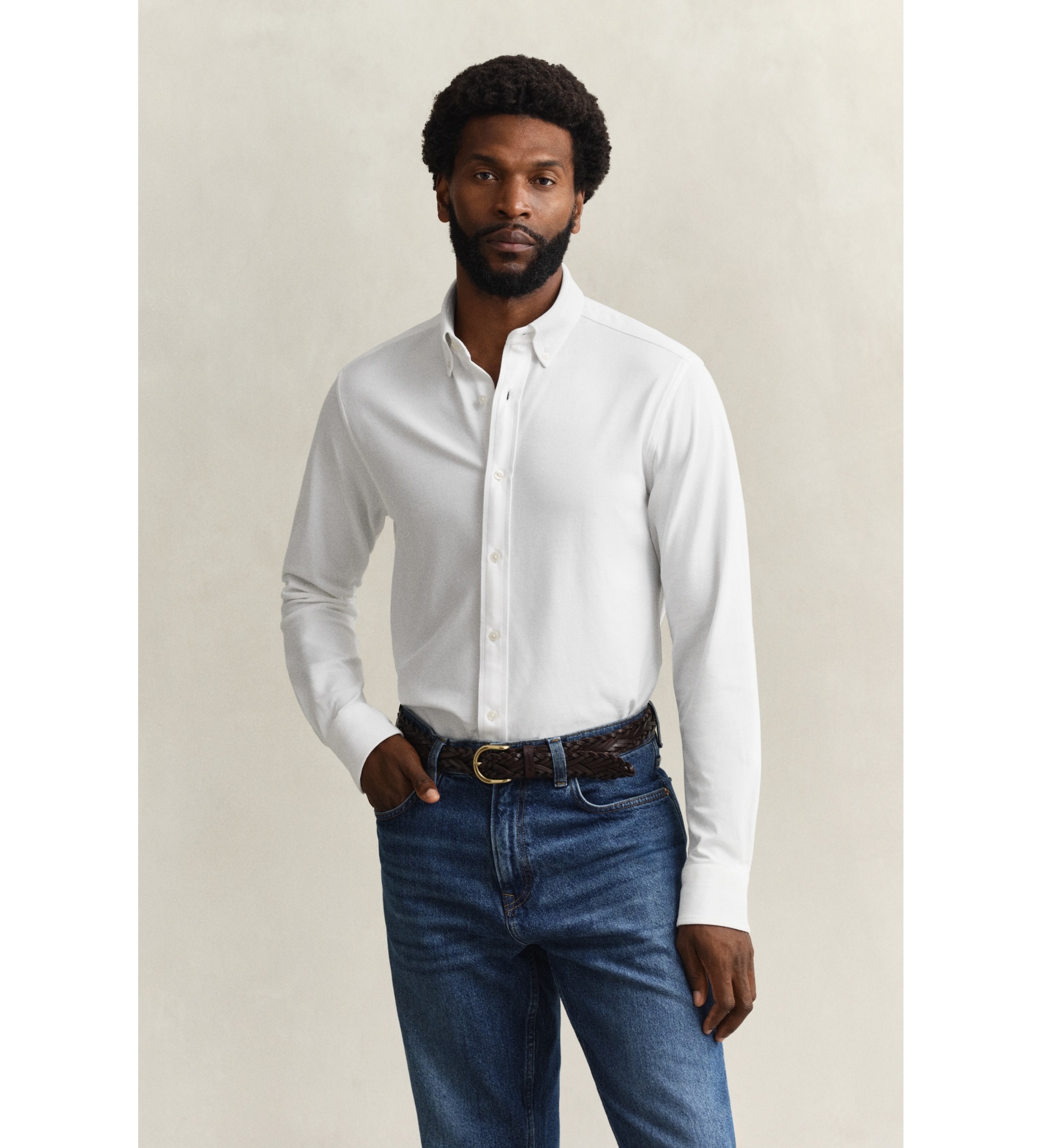 Gant für Herren. 3250271 Weißes Regular Fit Hemd aus elastischem Piqué-Strick (M), Lässig, Baumwolle, Langarm