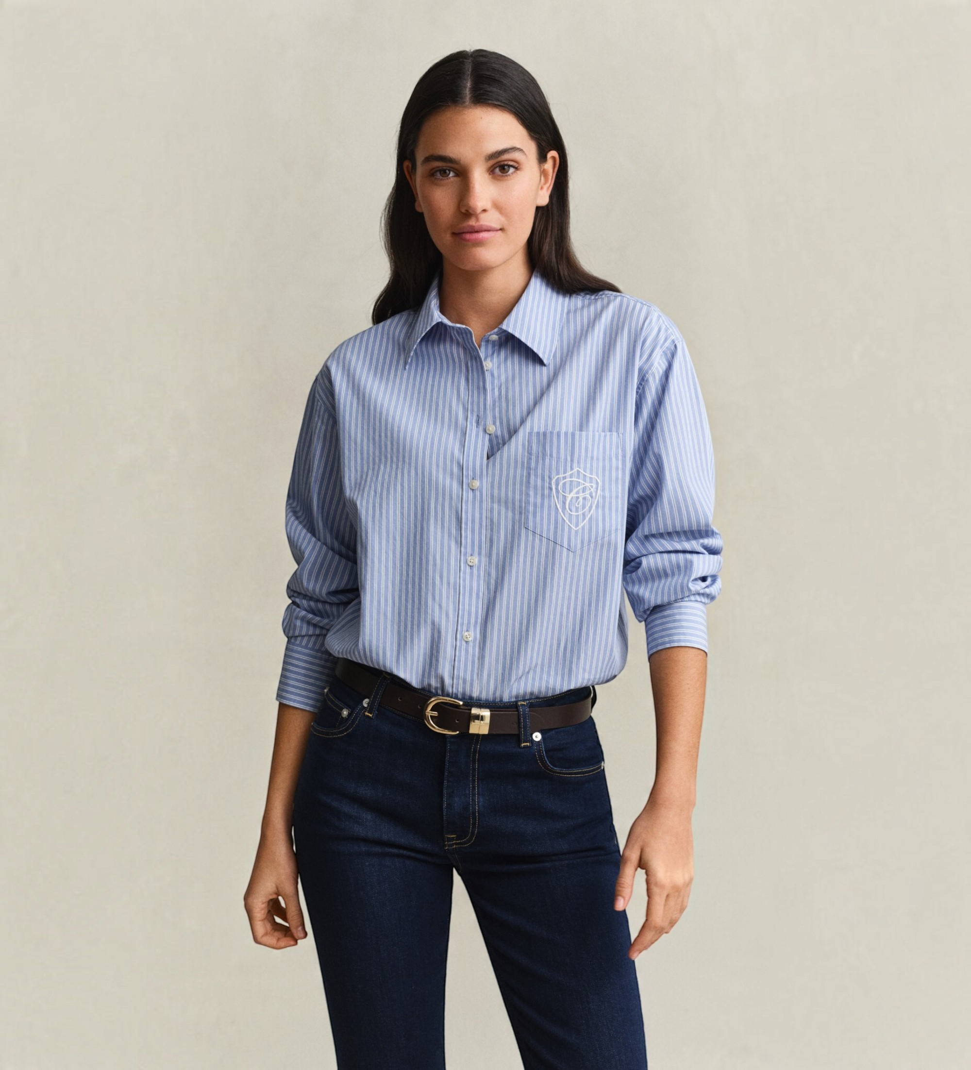 Gantvoor vrouwen. 4300728 Blauw gestreept overhemd met relaxed fit (38), Casual, Katoen, Lange mouwen