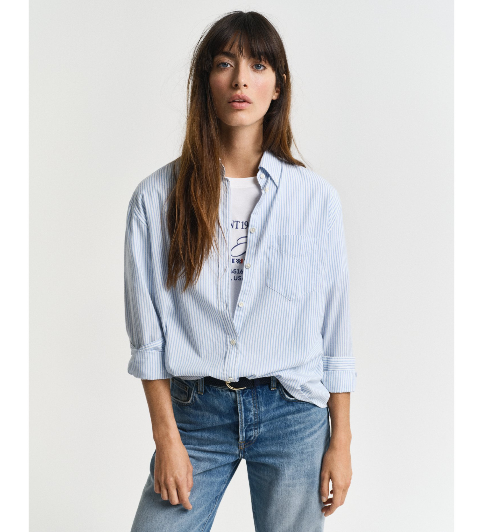 Gant für Damen. 4300347 Relaxed Fit Luxury Oxford Blau Gestreiftes Hemd (36), Lässig, Baumwolle, Langarm