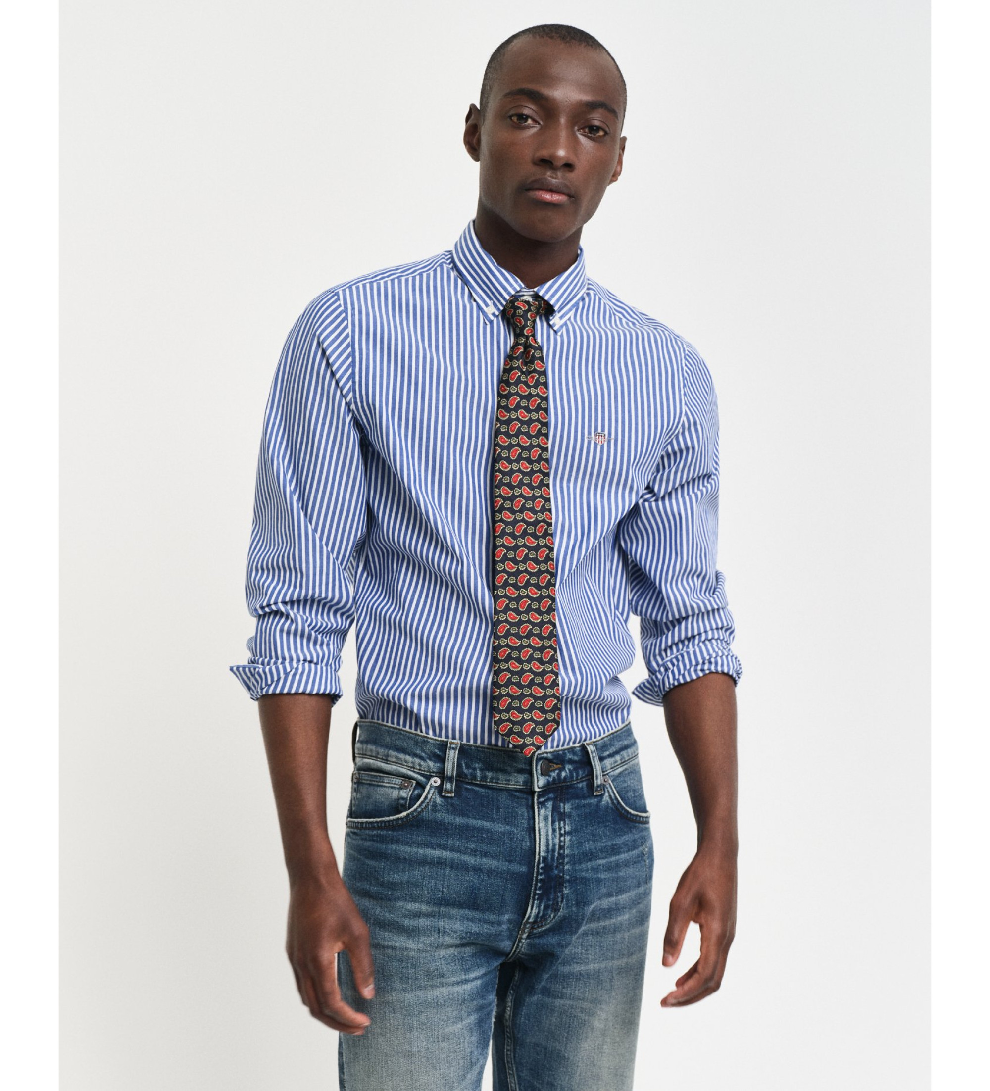 Gant für Herren. 3000132 Gestreiftes Slim Fit Popeline Hemd blau (S), Lässig, Baumwolle, Klassisch, Langarm