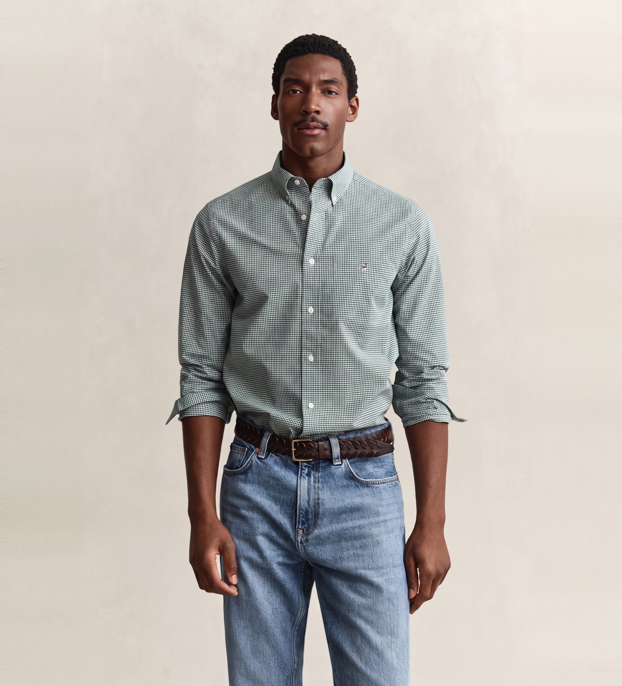 Gantvoor mannen. 3000150 Klassiek Vichy-ruitjesoverhemd groen (L), Casual, Katoen, Lange mouwen