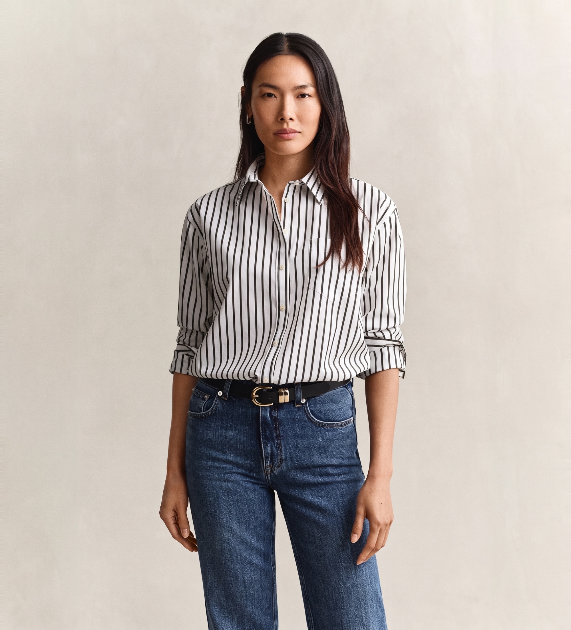 Gantvoor vrouwen. 4300239 Klassiek shirt met groene strepen (32), Casual, Katoen, Lange mouwen