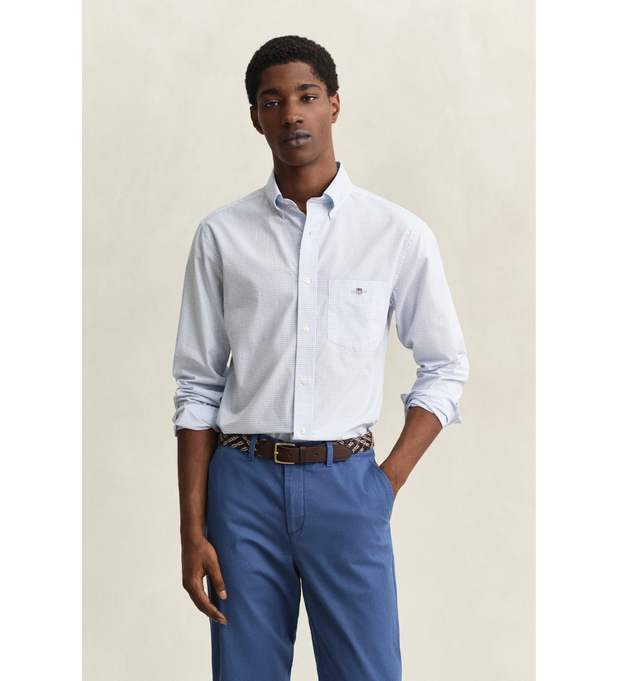 Gant für Herren. 3000150 Vichy-Karohemd hellblau (S), Lässig, Baumwolle, Klassisch, Langarm