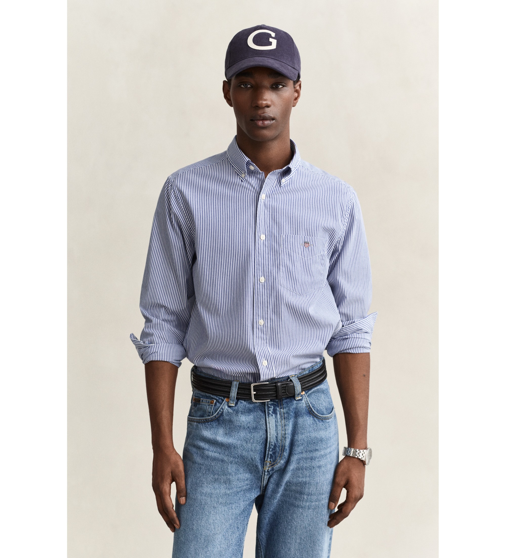 Gant für Herren. 3262030 Gestreiftes Popeline-Hemd blau (M), Lässig, Baumwolle, Klassisch, Langarm