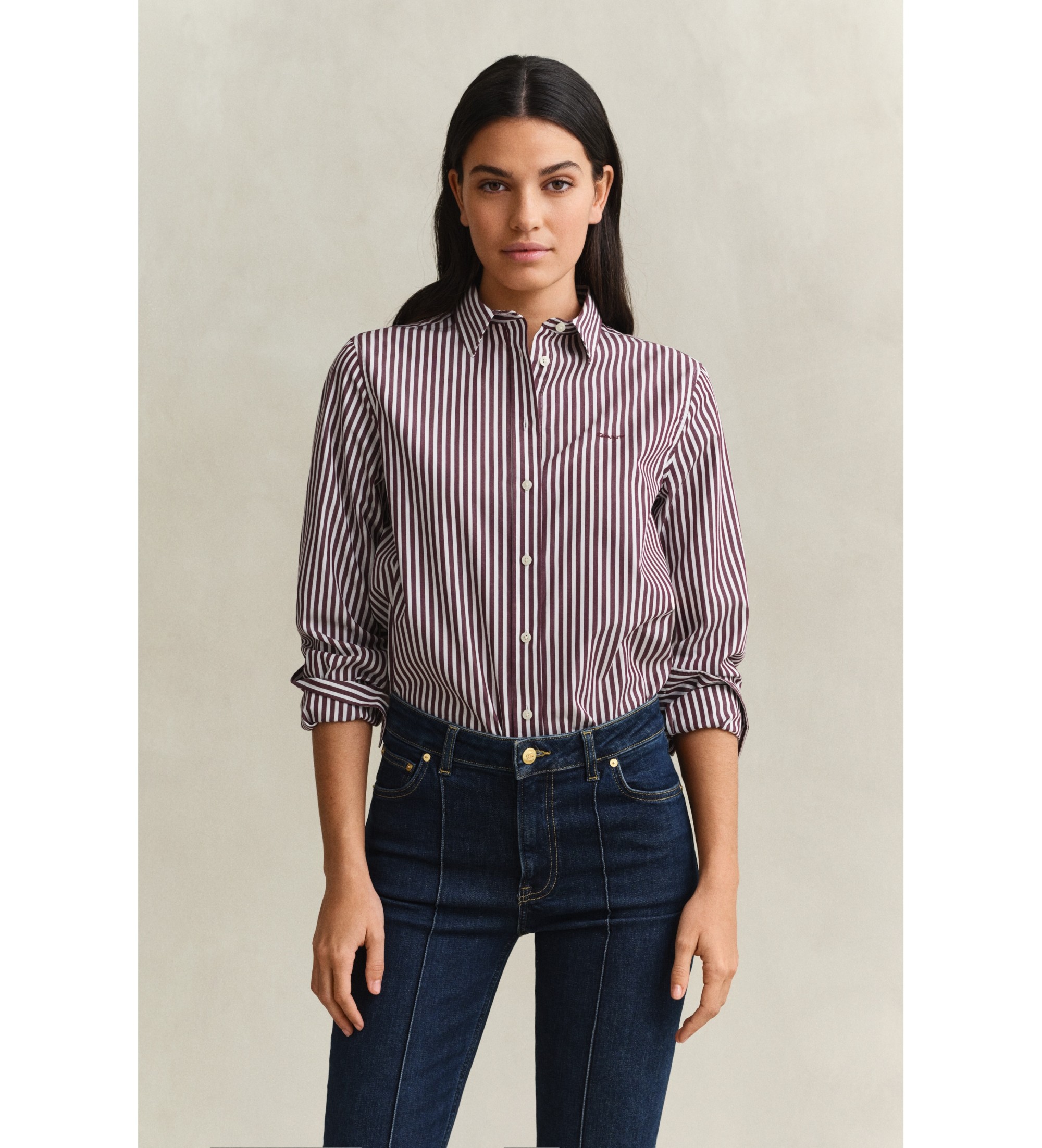 Gant für Damen. 4300214 Gestreiftes Hemd in Bordeauxrot (34), Lässig, Baumwolle, Klassisch, Langarm