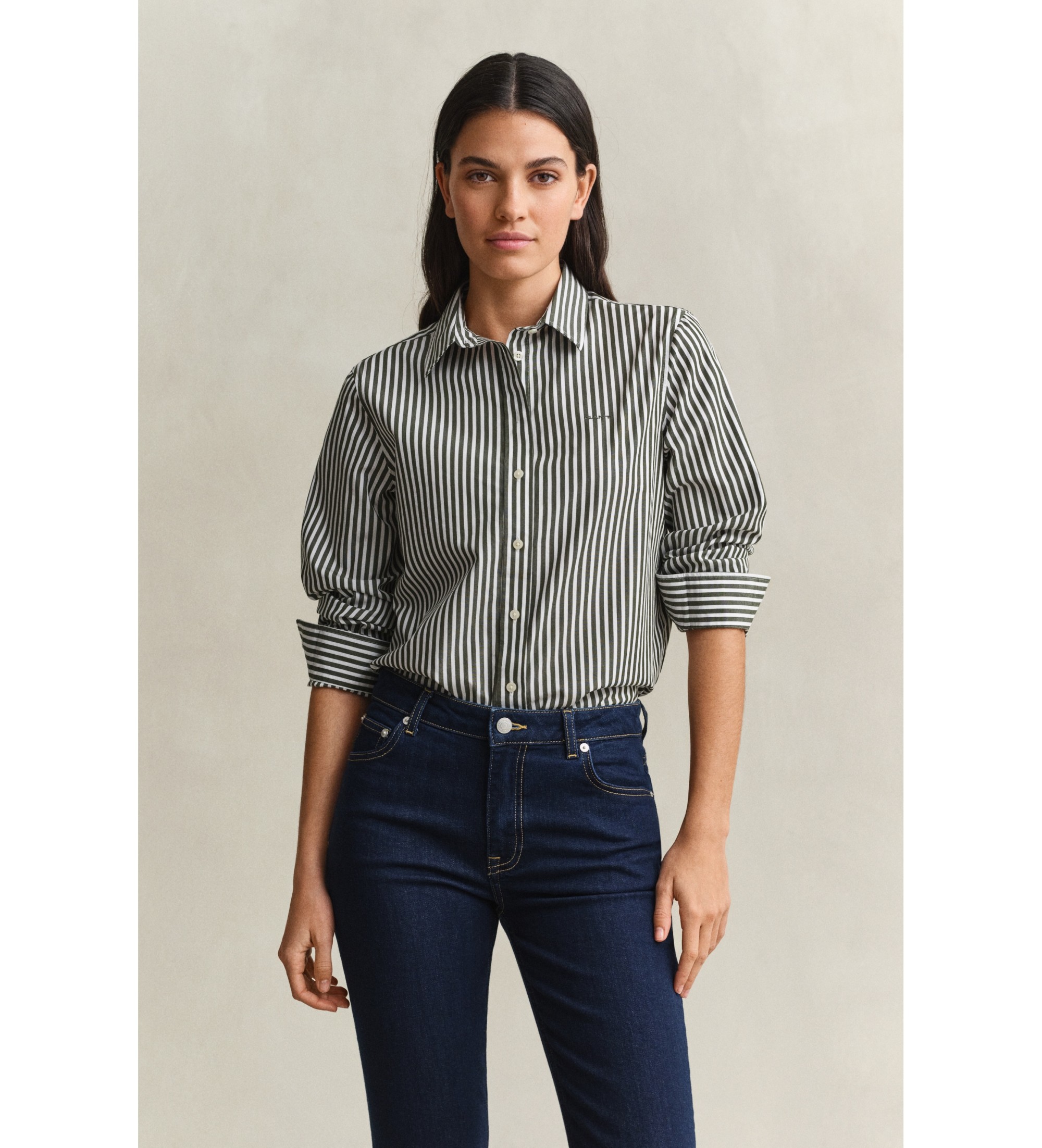 Gant für Damen. 4300214 Grün gestreiftes Hemd (42), Lässig, Baumwolle, Klassisch, Langarm