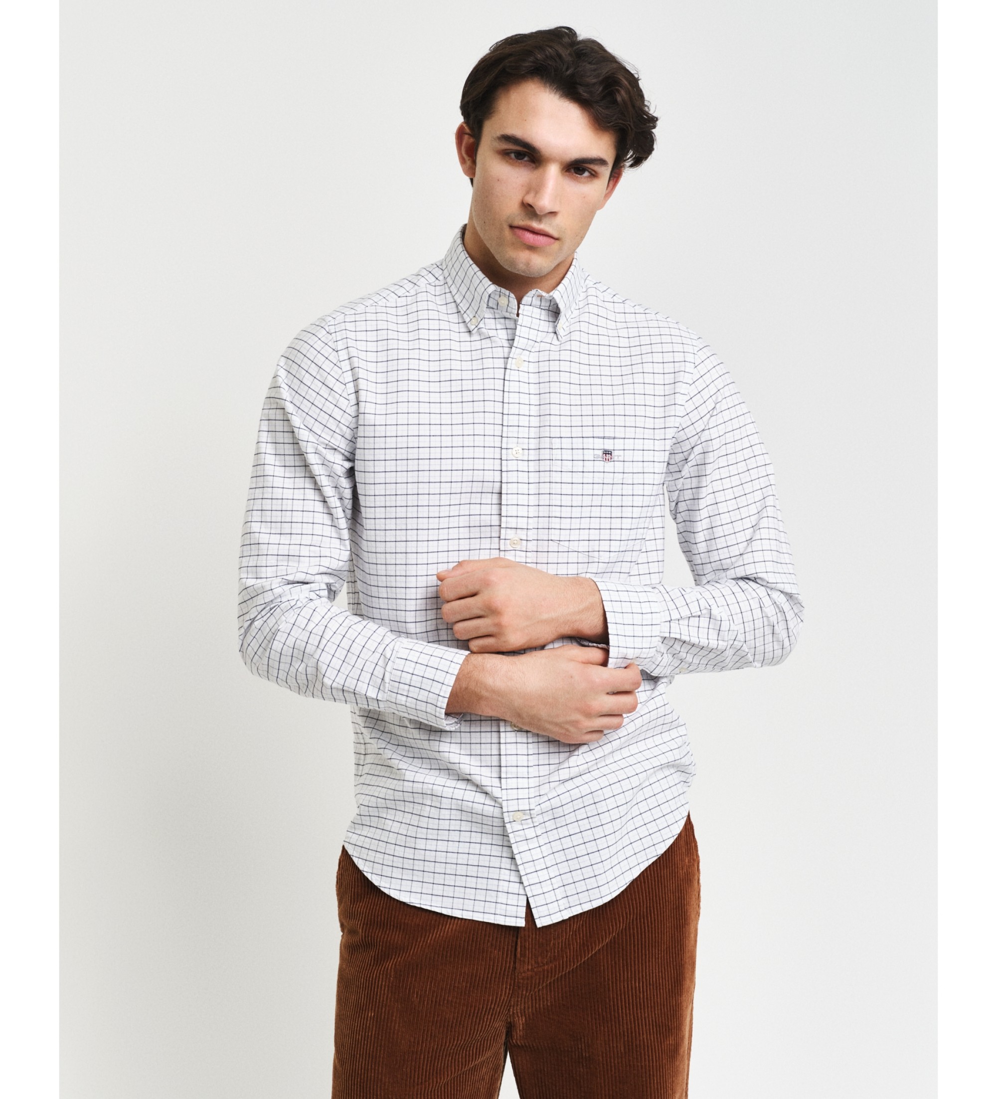 Gant für Herren. 3240255 Tattersall Classic Regular Fit Kariertes Oxford-Hemd weiß (M), Lässig, Langarm, Bio-Baumwolle, Nachhaltig