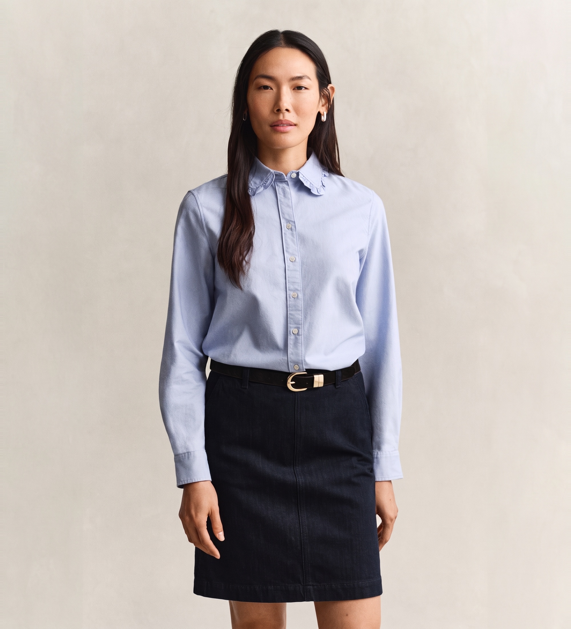 Gantvoor vrouwen. 4300729 Oxford overhemd met ruches lichtblauw (36), Casual, Katoen, Klassiek, Lange mouwen