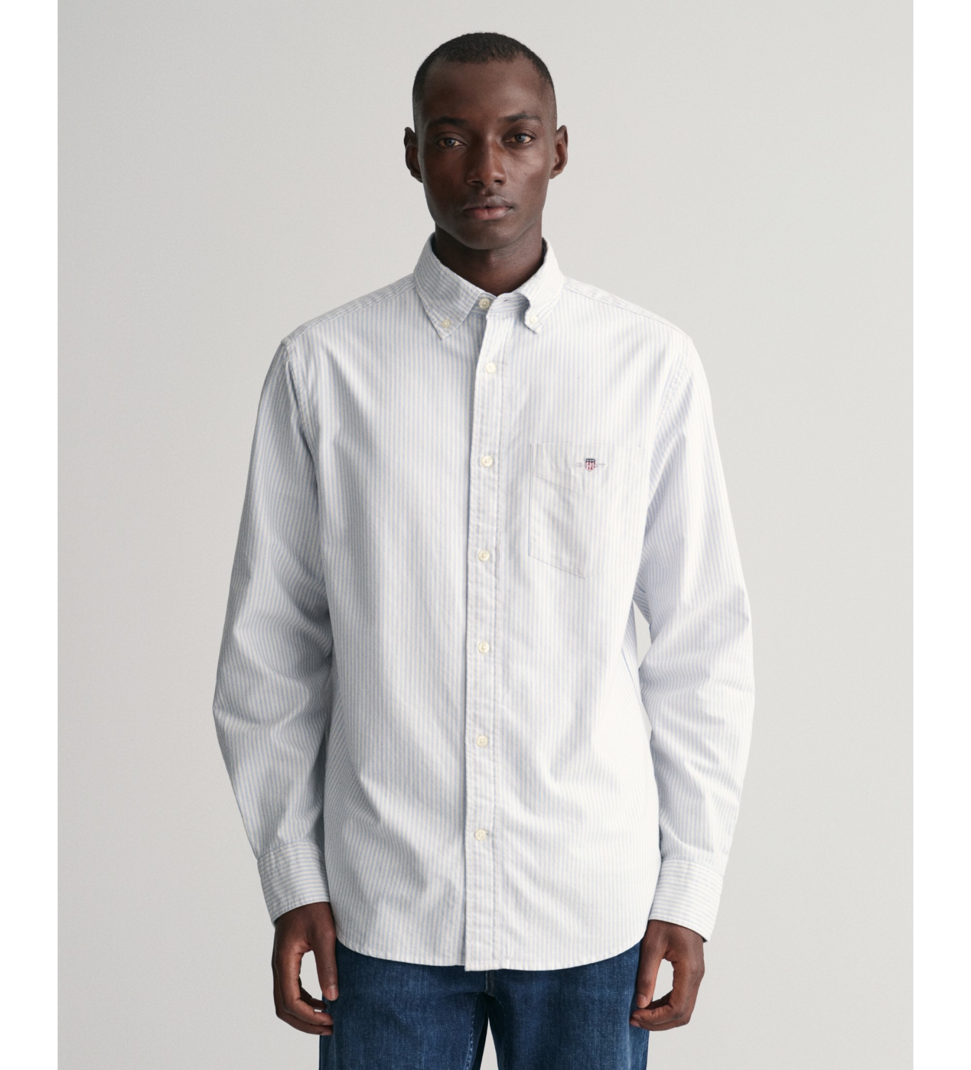 Gant für Herren. 3000230 Regular Fit Oxford Hemd in blau fein gestreift (L), Lässig, Baumwolle, Klassisch, Langarm