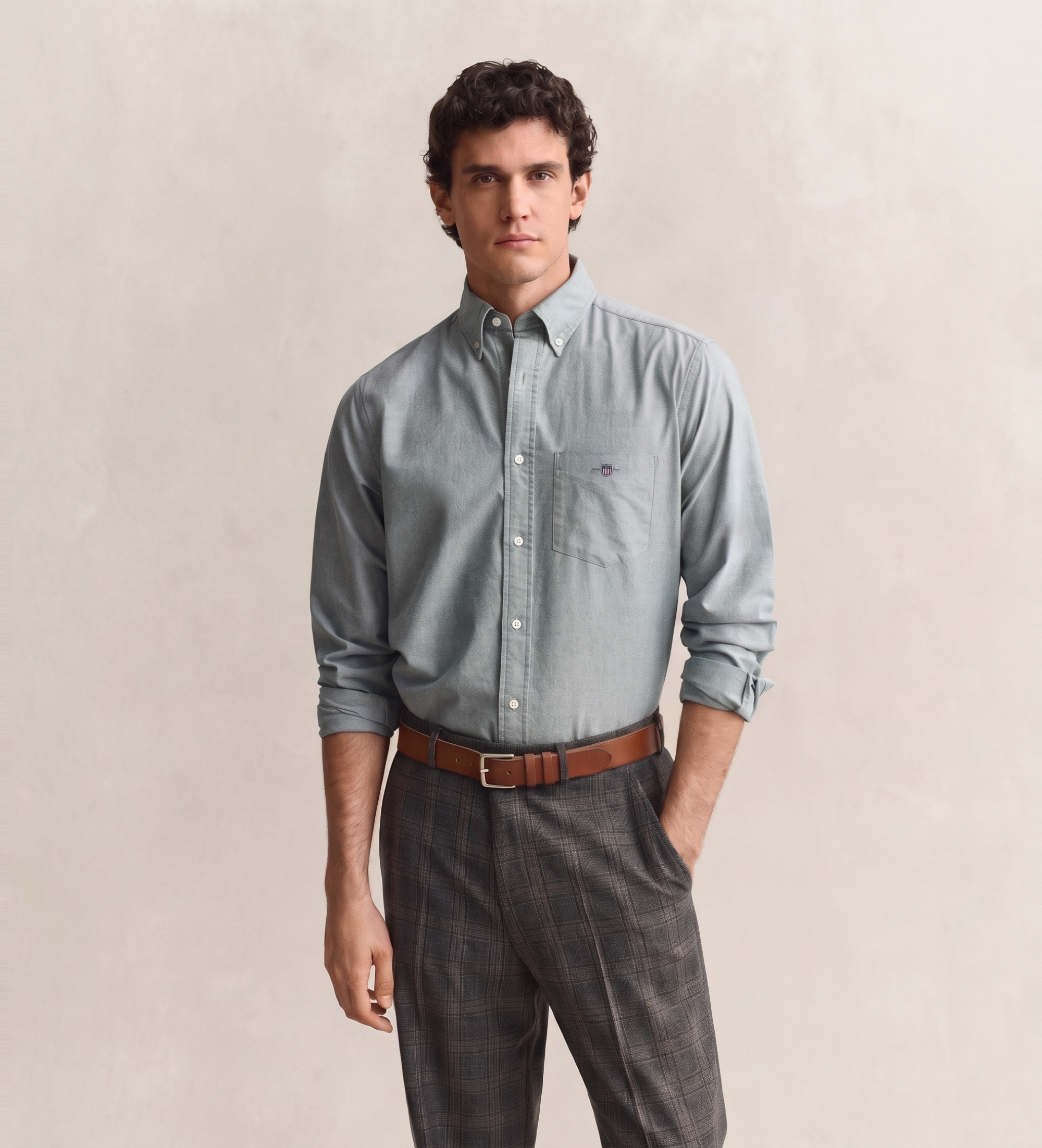 Gantvoor mannen. 3000200 Oxford overhemd Regular Fit Groen (S), Casual, Katoen, Klassiek, Lange mouwen