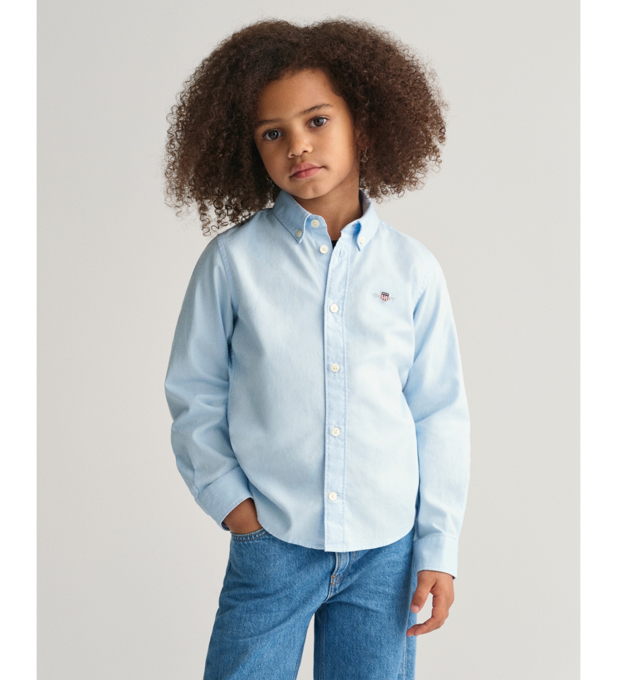 Gant Unisex für Kinder. 830423 Oxford Shield Kinder Shirt blau (5/6años= 110/116cm), Lässig, Baumwolle, Klassisch, Langarm, Bio-Baumwolle, N
