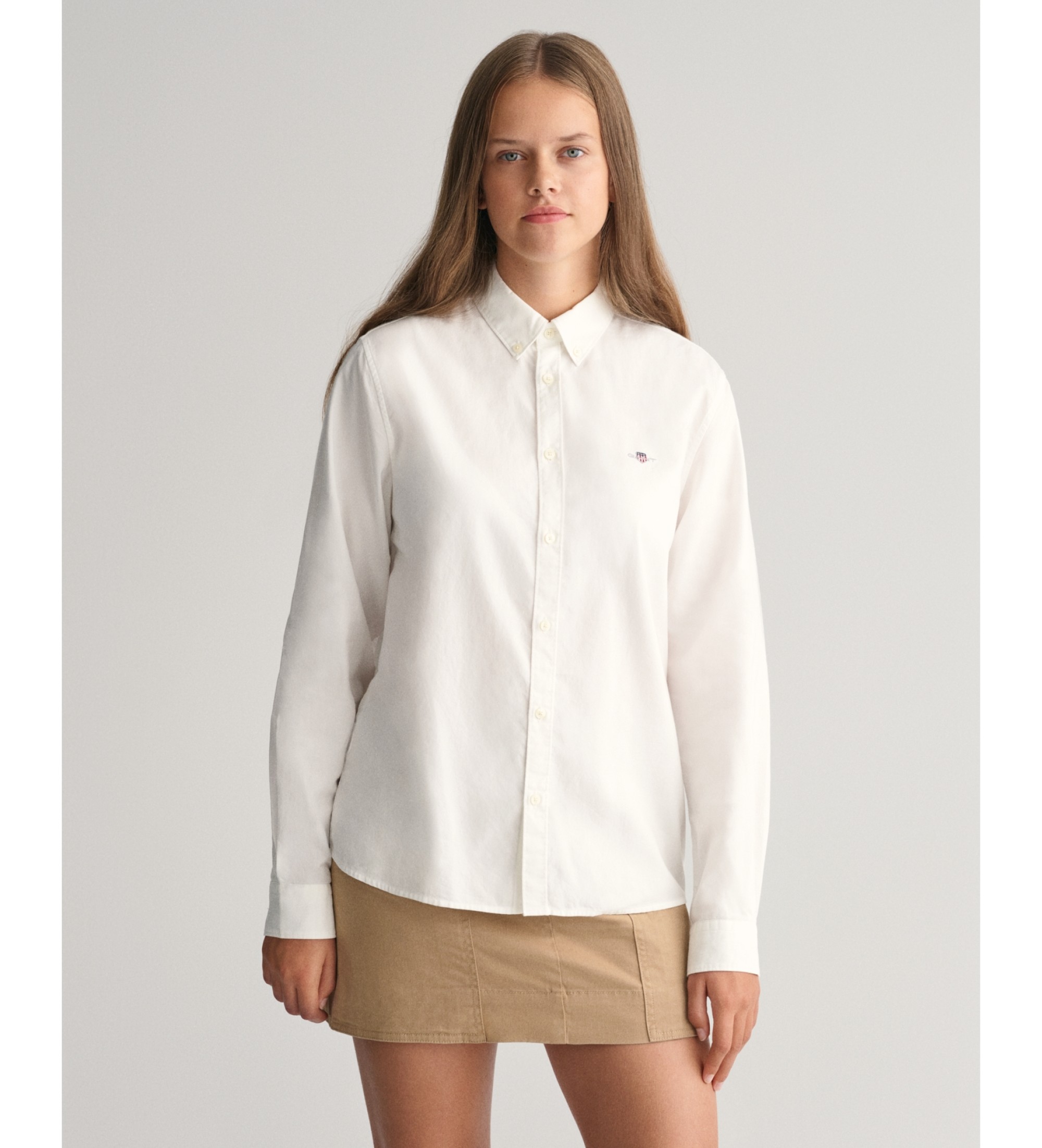 Gant Unisex für Kinder. 930470 Oxford Shield Teens Shirt weiß (16años= 176cm), Lässig, Baumwolle, Klassisch, Langarm, Kinderbekleidung