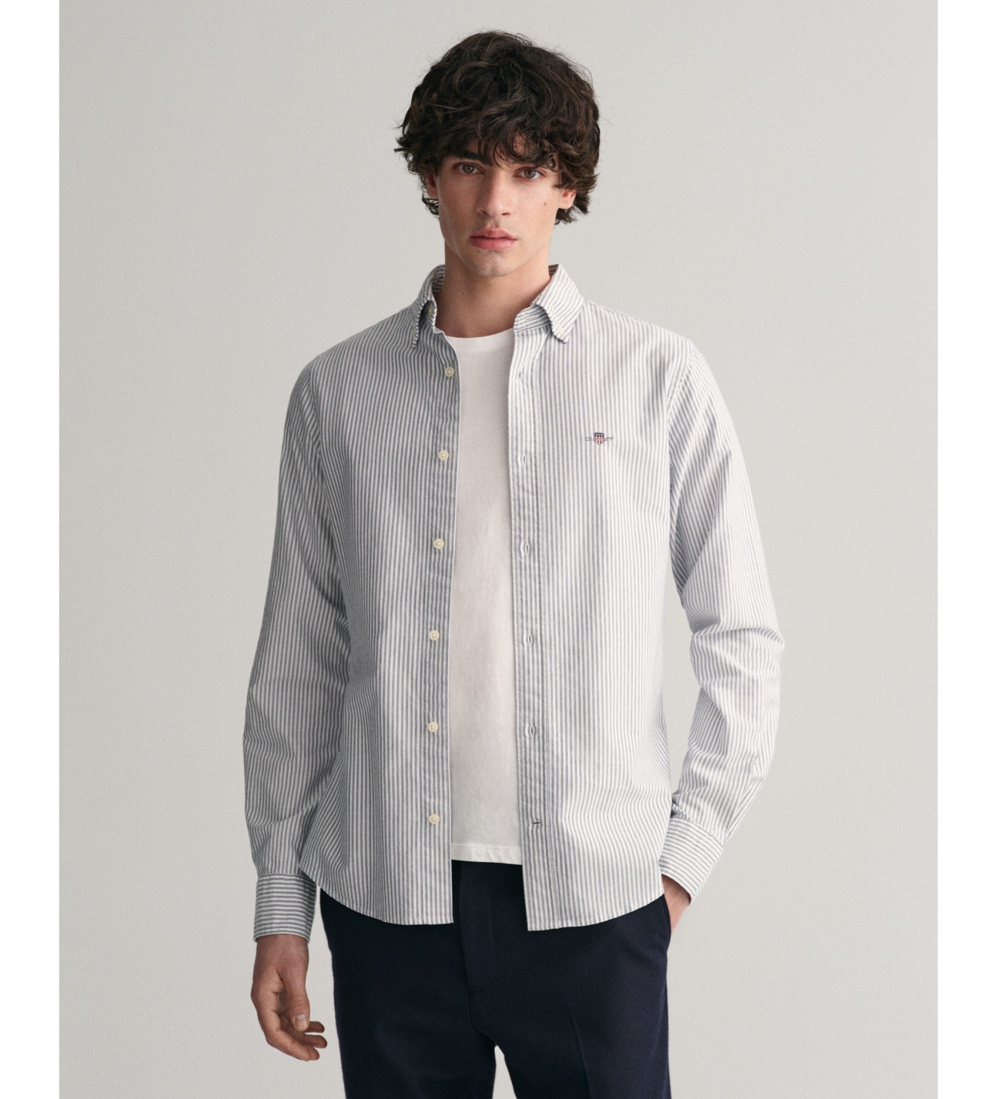 Gant für Herren. 3000232 Schmal geschnittenes Oxford-Hemd in blau mit feinen Streifen (XL), Lässig, Baumwolle, Langarm