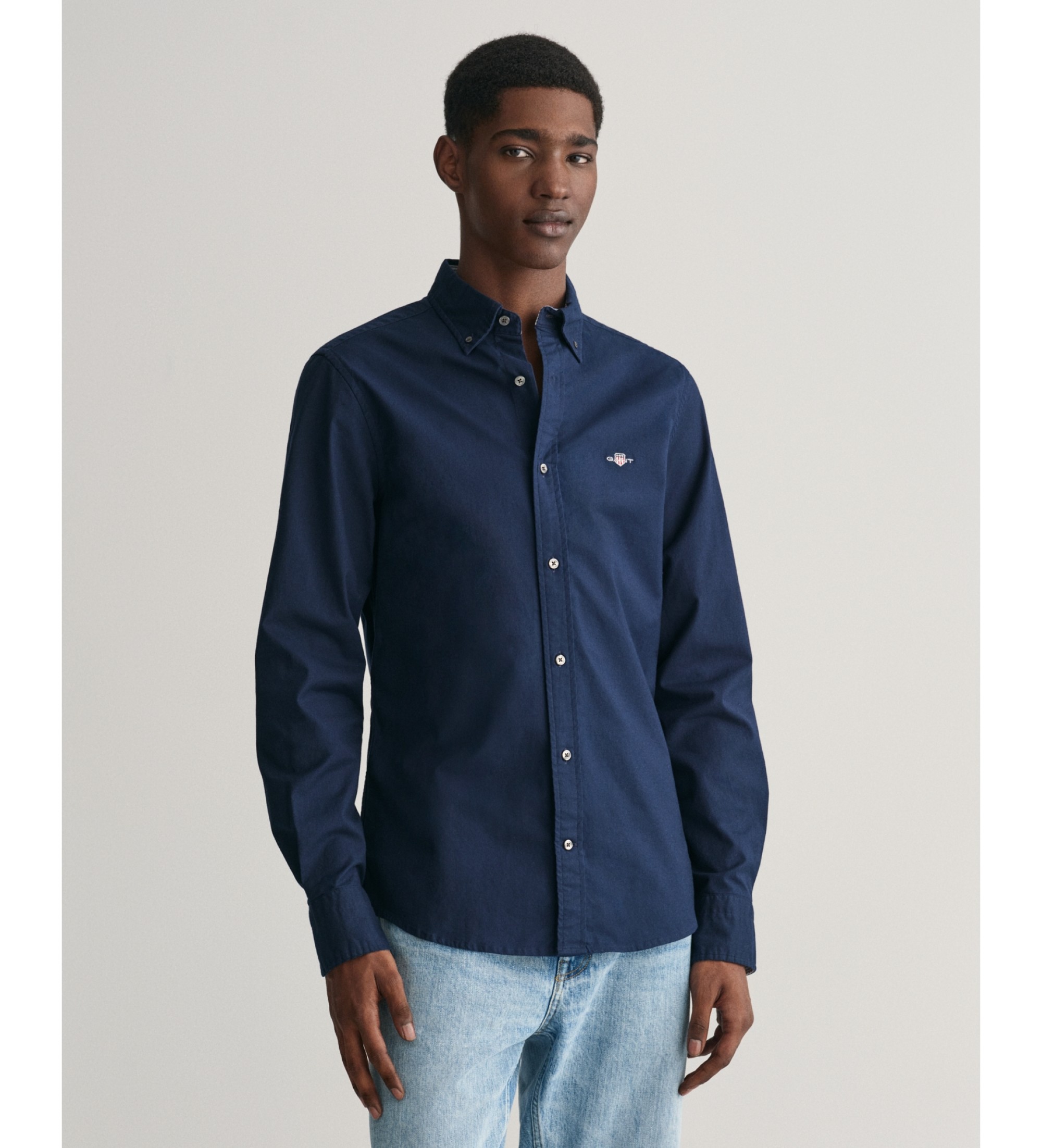 Gant für Herren. 3230115 Slim Fit Oxford Hemd navy mit Gummizug (S), Lässig, Baumwolle, Klassisch, Langarm