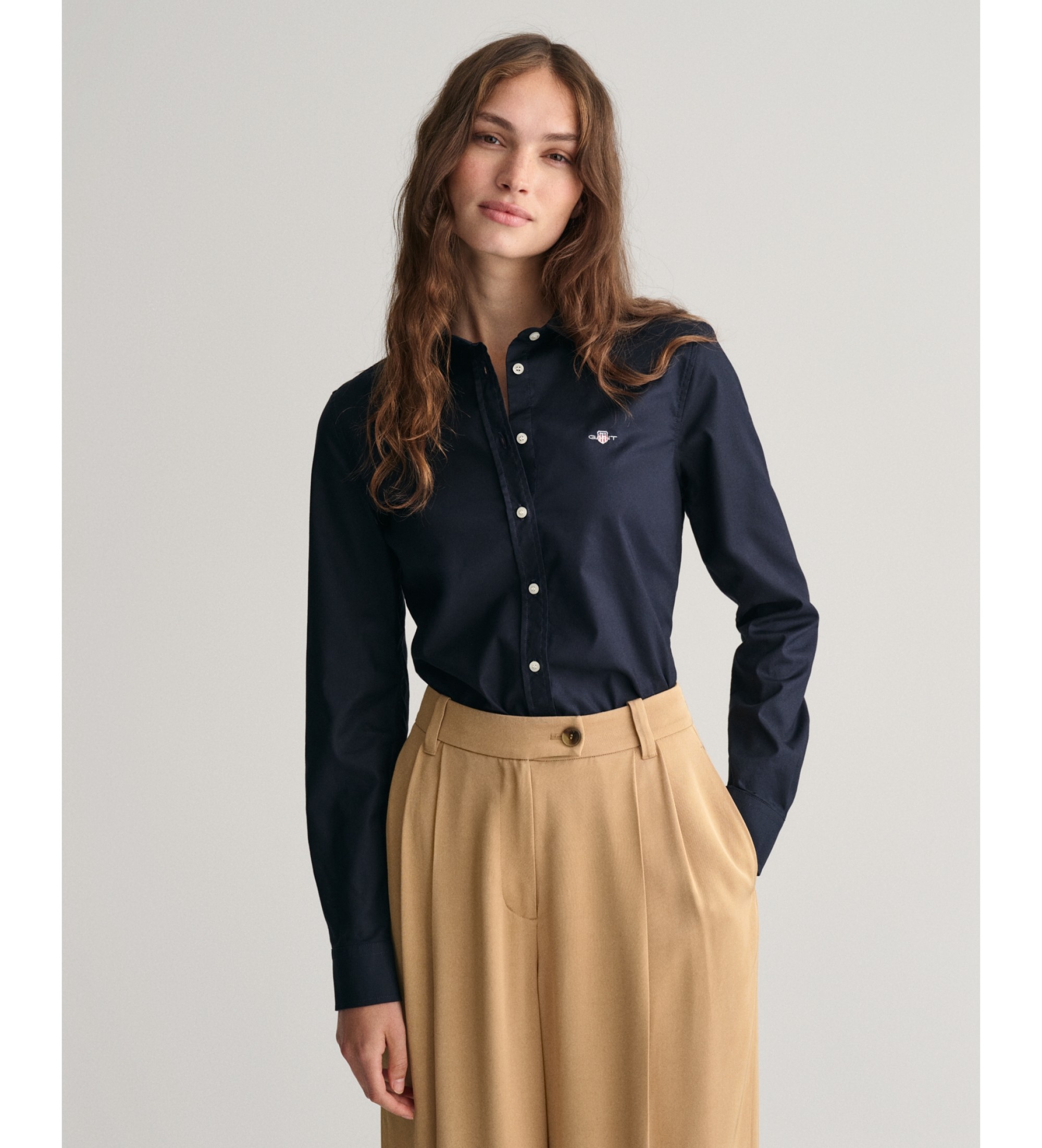 Gant für Damen. 4300141 Elastisches Slim Fit Oxford-Hemd Marineblau (34), Lässig, Baumwolle, Klassisch, Langarm