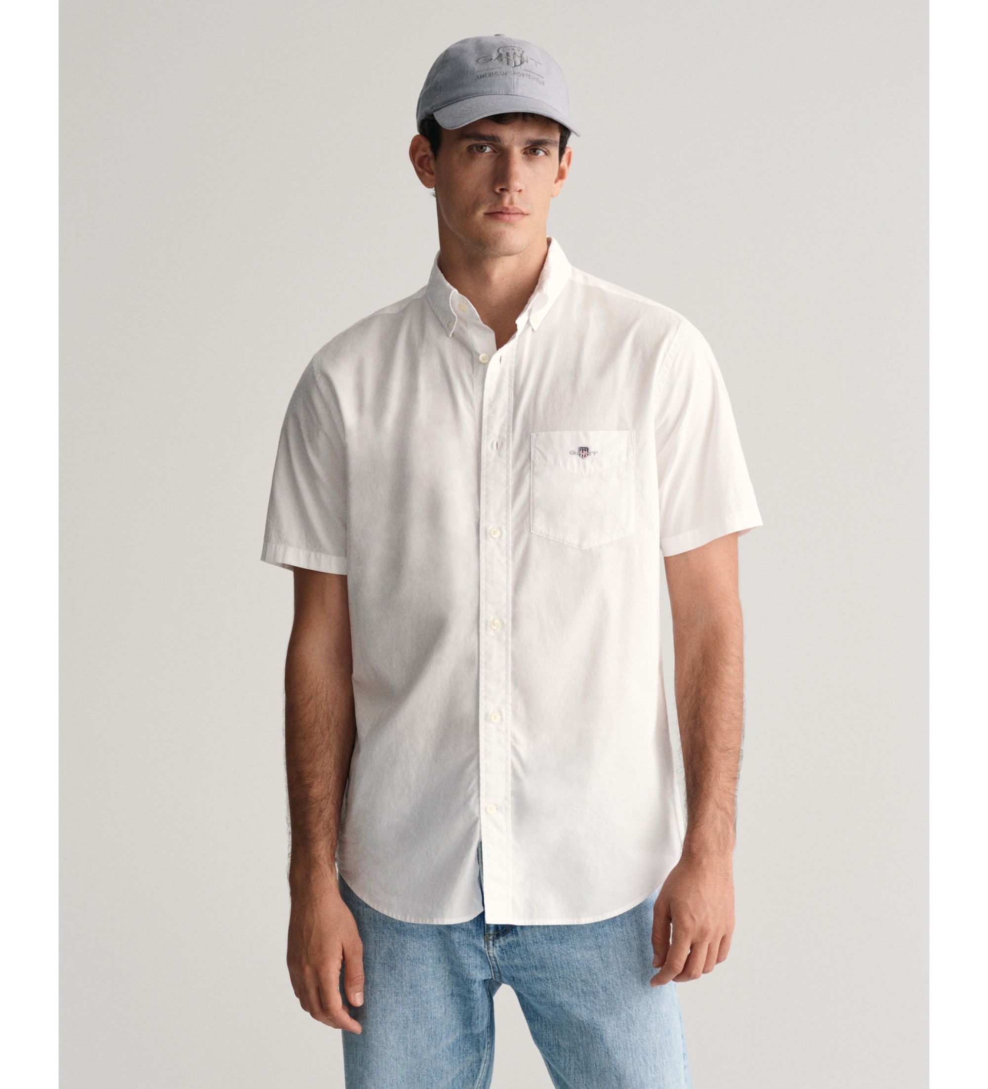Gant für Herren. 3000101 Regular Fit Hemd aus weißer Popeline (XS), Lässig, Baumwolle, Kurzarm
