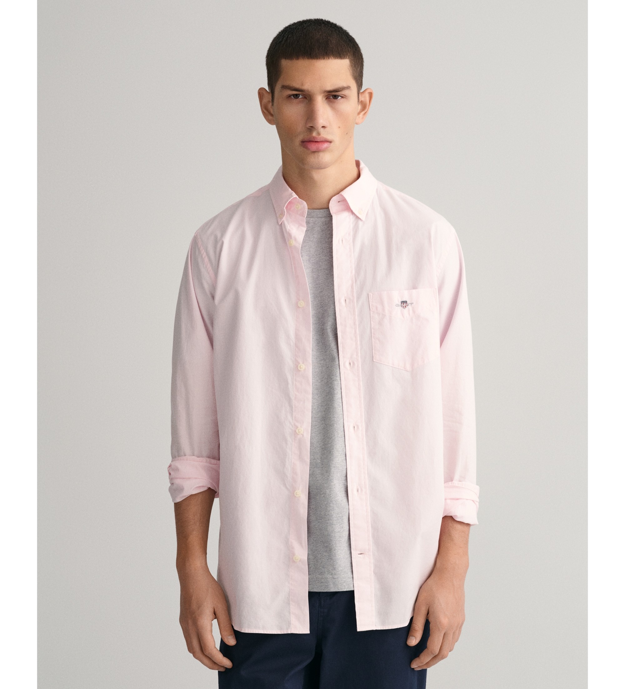 Gant für Herren. 3000100 Rosa Popeline-Hemd mit normaler Passform (4XL), Lässig, Baumwolle, Klassisch, Langarm