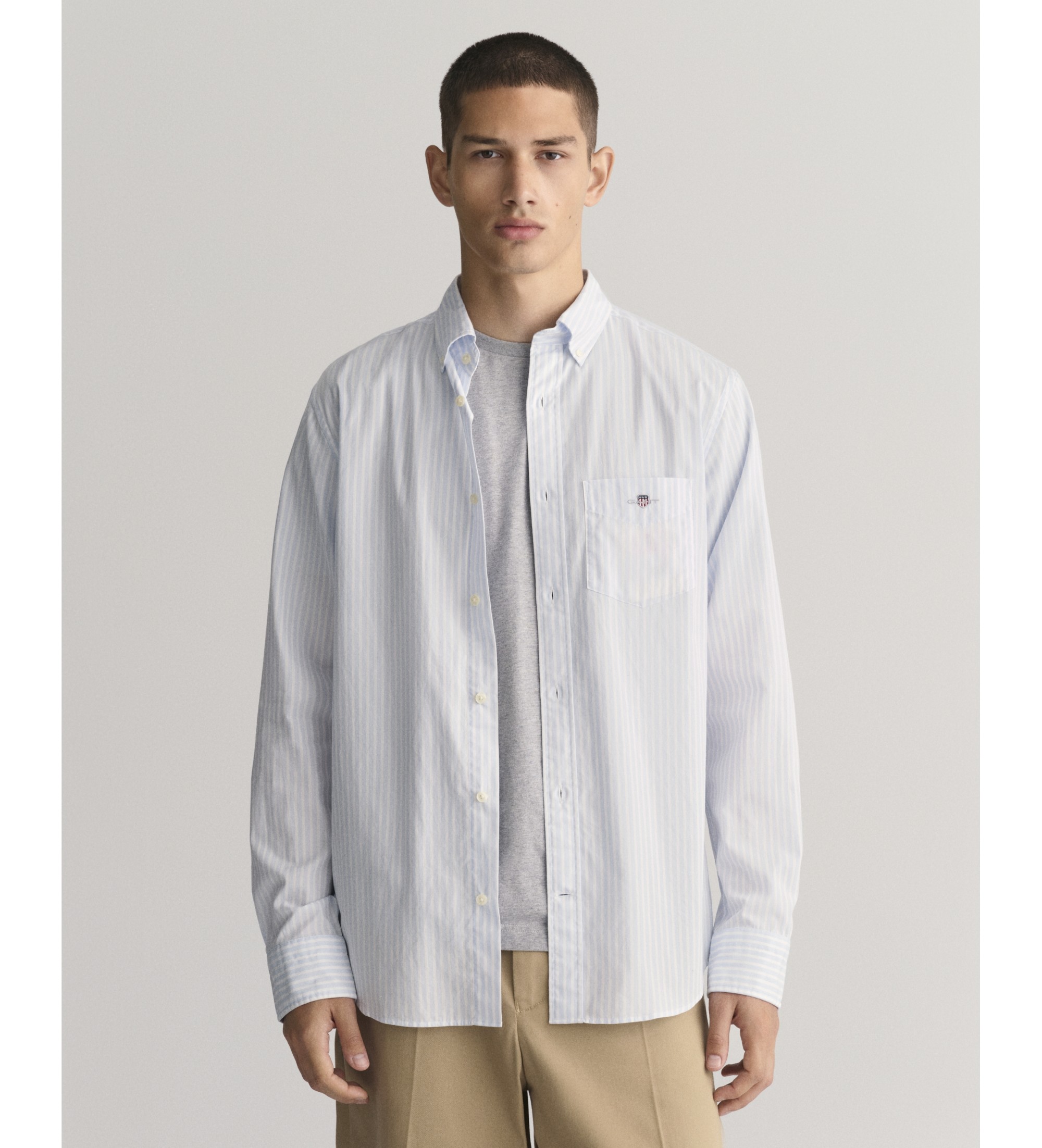 Gant für Herren. 3000130 Regular Fit Hemd aus blau gestreifter Popeline (S), Lässig, Baumwolle, Langarm