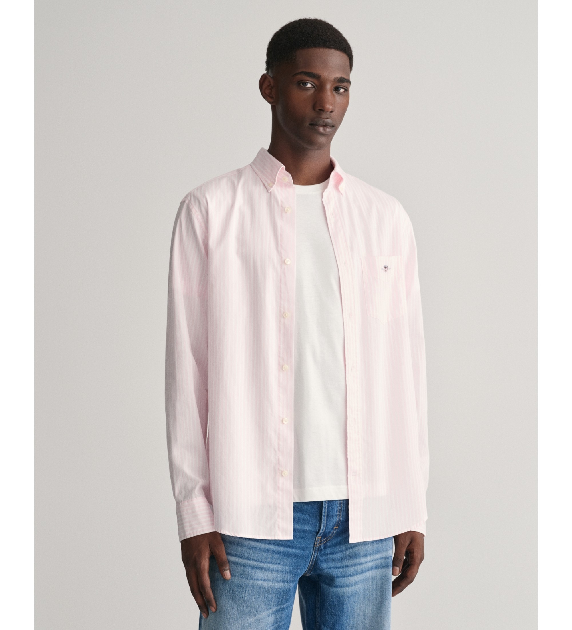 Gant für Herren. 3000130 Hemd Regular Fit rosa gestreiftes Popeline-Hemd (S), Lässig, Baumwolle, Klassisch, Langarm